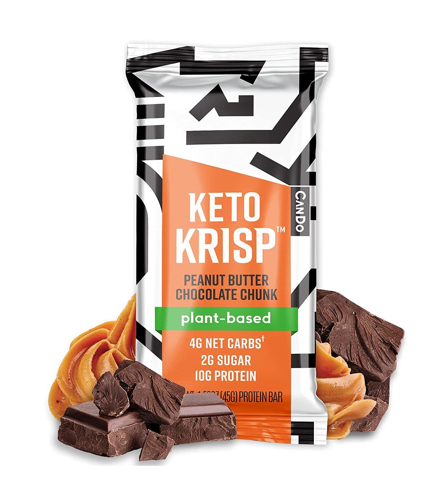 CanDo Keto Krisp - Peanut Butter & Chocolate Chunk Keto Bars (12 Pack) | Low-Carb High Protein Gluten-Free Snack | Delicious Healthy Meal Replacement - Buy Online on GoSupps.com