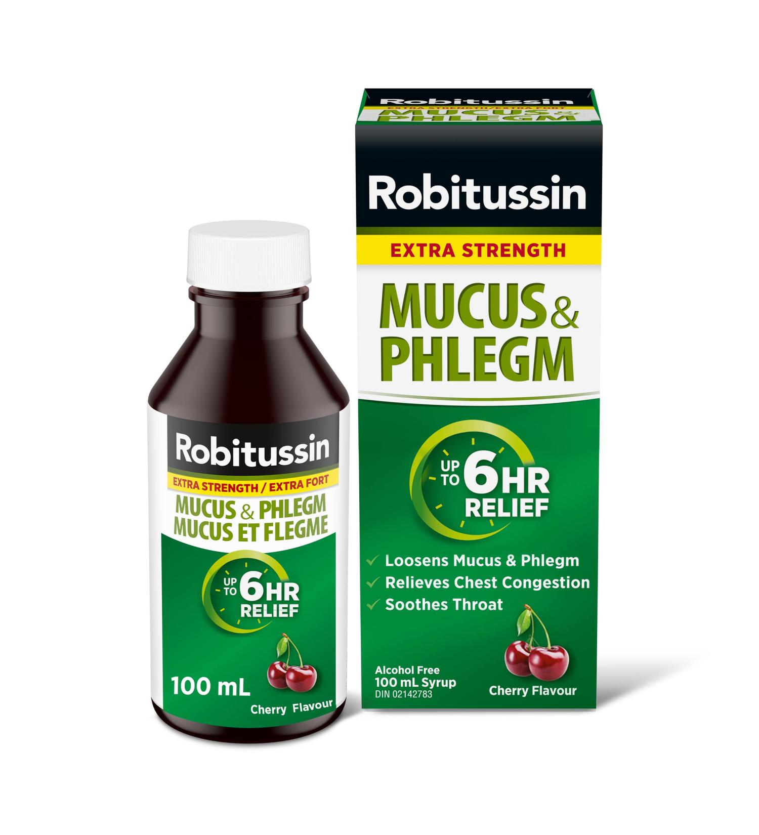 Robitussin Extra Strength Mucus & Phlegm Syrup Alcohol Free Cherry Flavour 100 mL Extra Strength - Buy Online on GoSupps.com