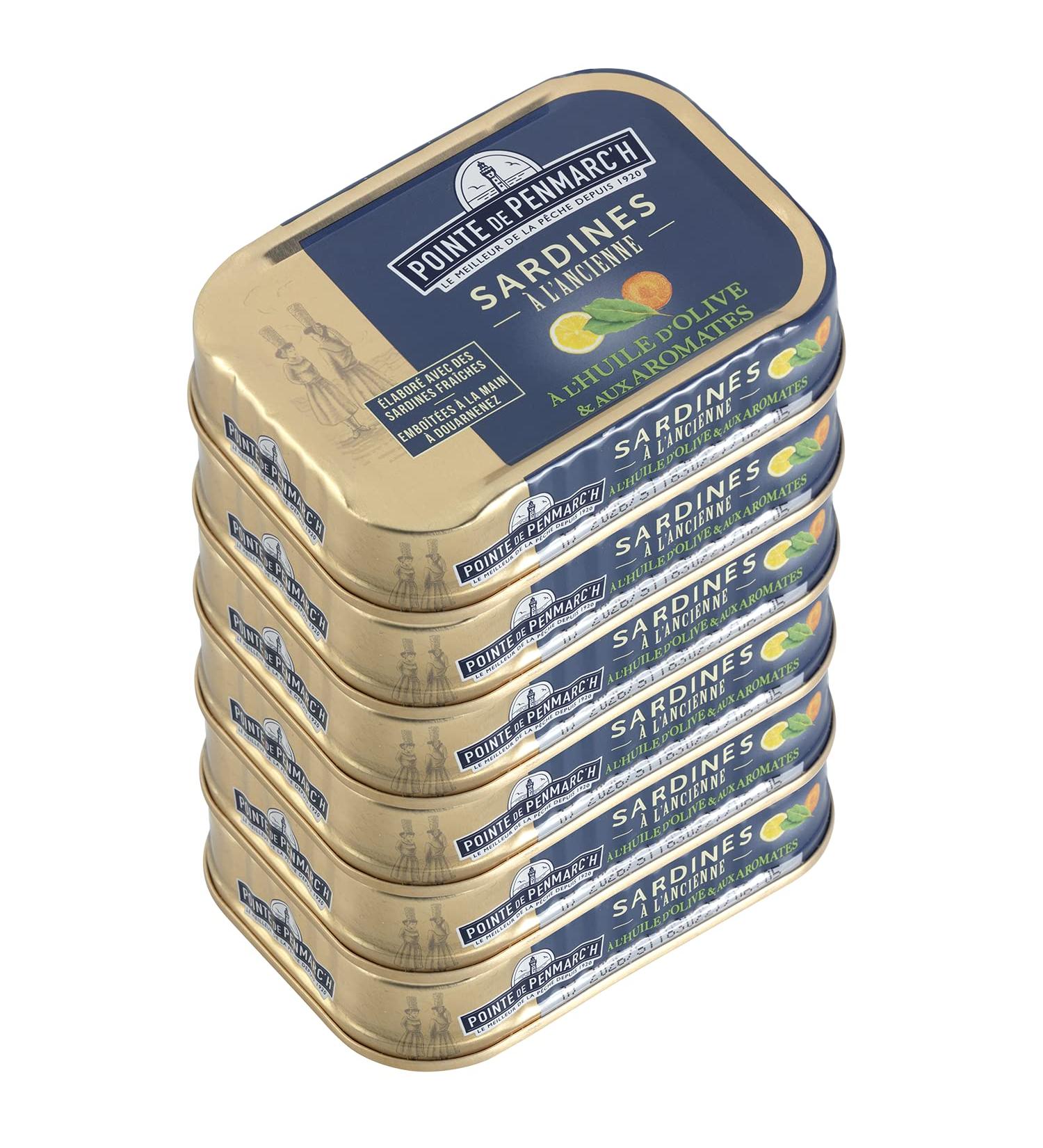 Sardines in olive oil and herbs Pointe de Penmarc'h set of 6 cans of 115 g - Delivery in 2 to 3 working days from Brittany - Buy Online on GoSupps.com