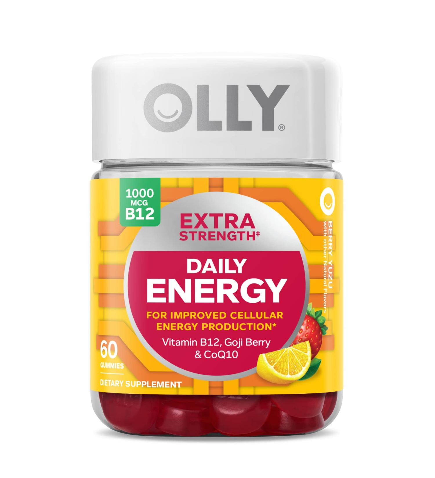 OLLY Extra Strength Energy Gummies | Caffeine Free | Vitamin B12 & CoQ10 | Goji Berry | 60 Count - Buy Online on GoSupps.com