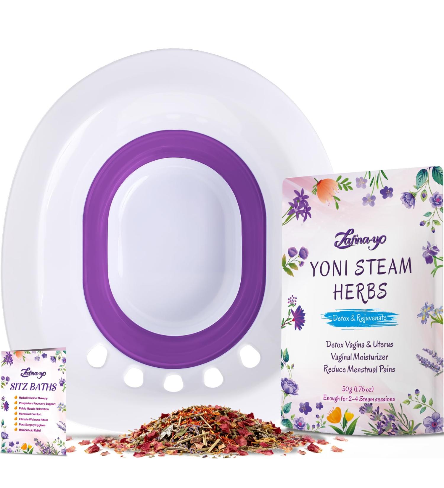 Zafina-UP 2-in-1 Yoni Steaming Kit - Foldable Toilet Seat Natural Herbal Blend - V-Steam for Detox Cleansing PH Balance Odor Control - Purple - Buy Online on GoSupps.com