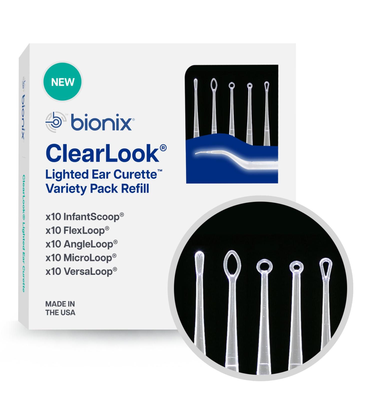 Bionix - ClearLook Lighted Ear Curette Variety Pack Safe Earwax Removal Tool Aids in Excess Cerumen Removal Convenient & Easy-to-Use Ideal for Healthcare Providers Single-Use (50 Count) - Buy Online on GoSupps.com