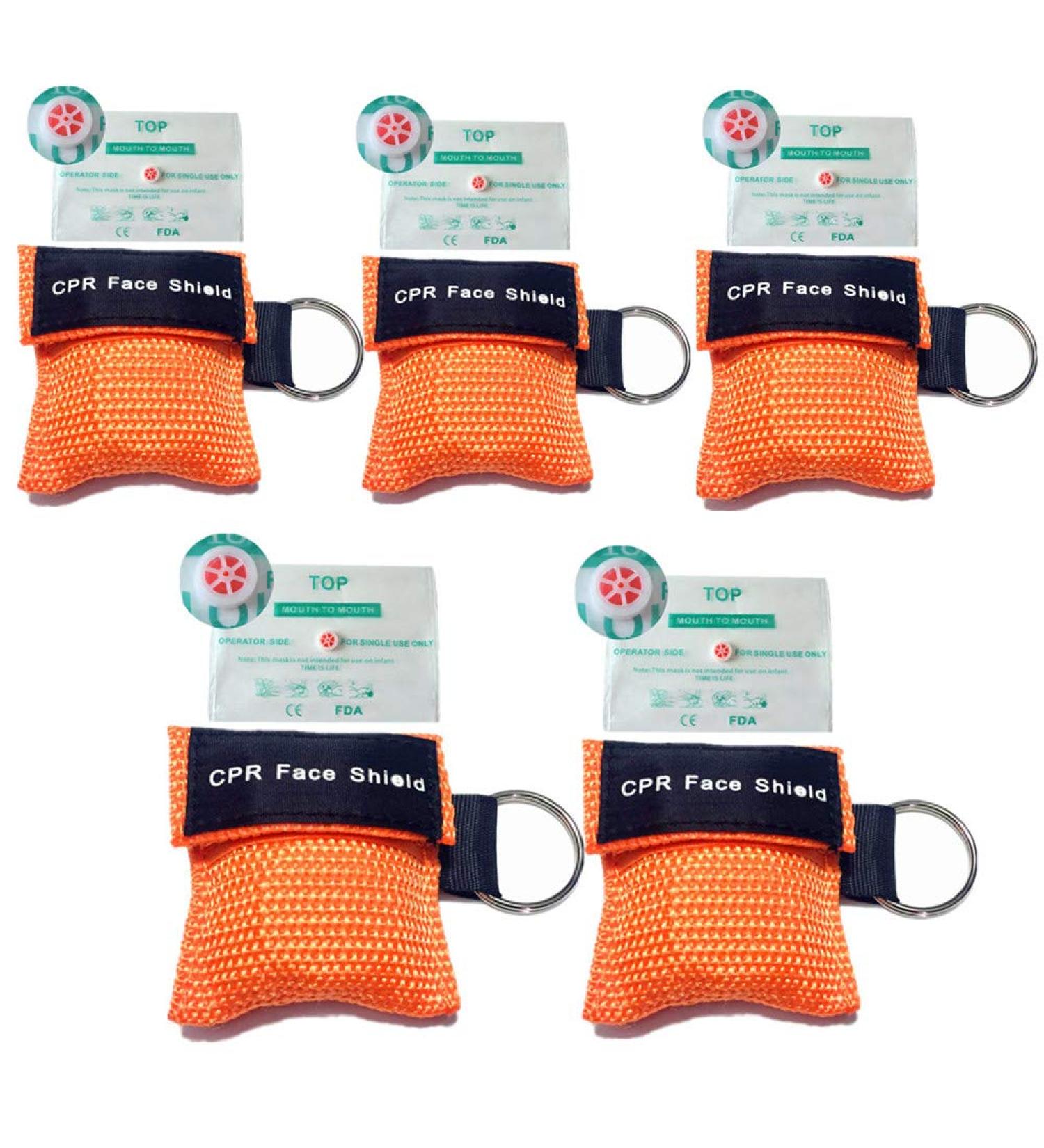 CPR Face Shields 5 Pcs - Resuscitation Mask Keychain for First Aid Training (Orange) - Buy Online on GoSupps.com