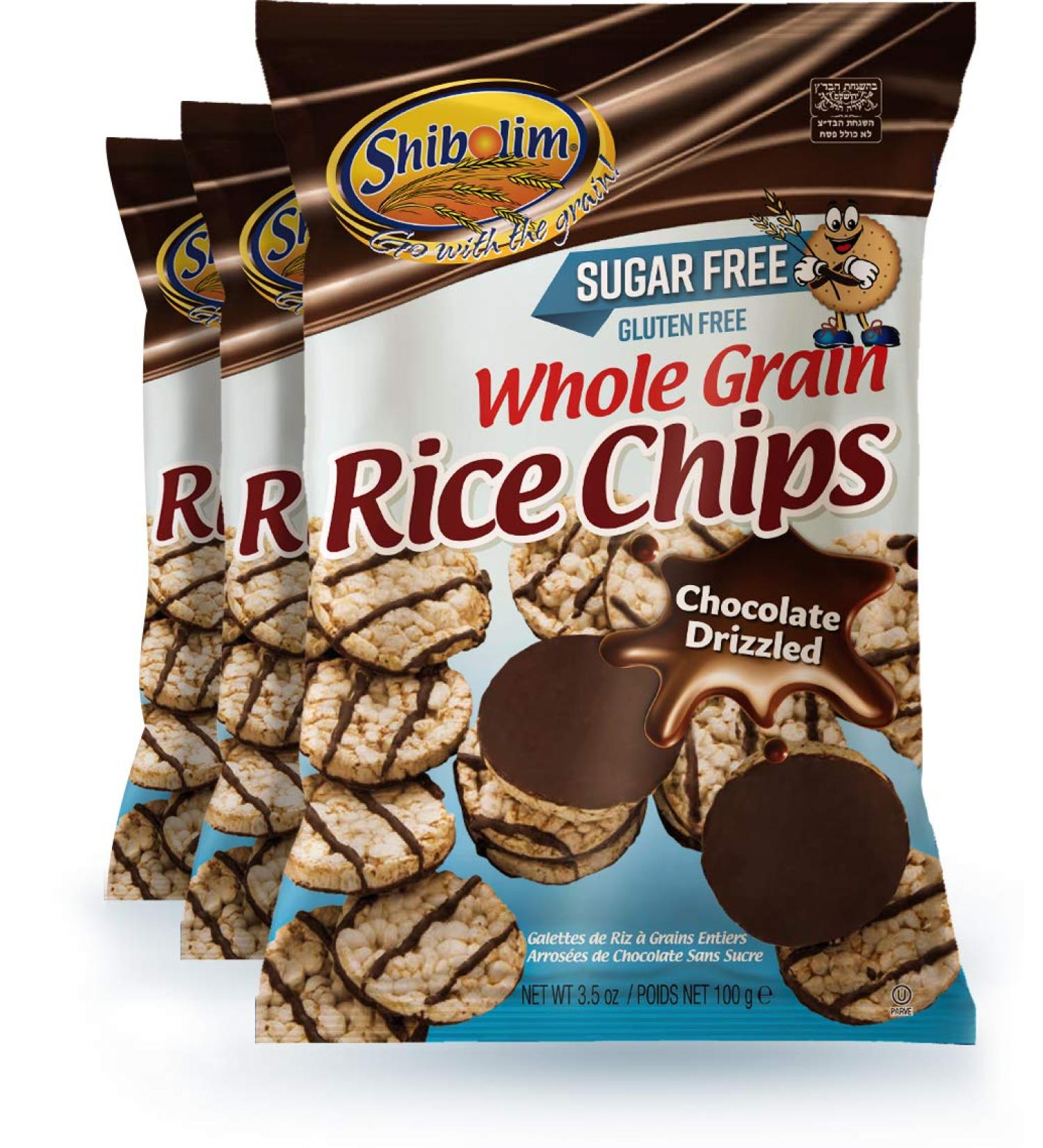 Shibolim Sugar Free, Gluten Free Chocolate Covered Rice Cakes (3 Pack) Dairy Free, Whole Grain, Kosher for Passover (Kitniot)