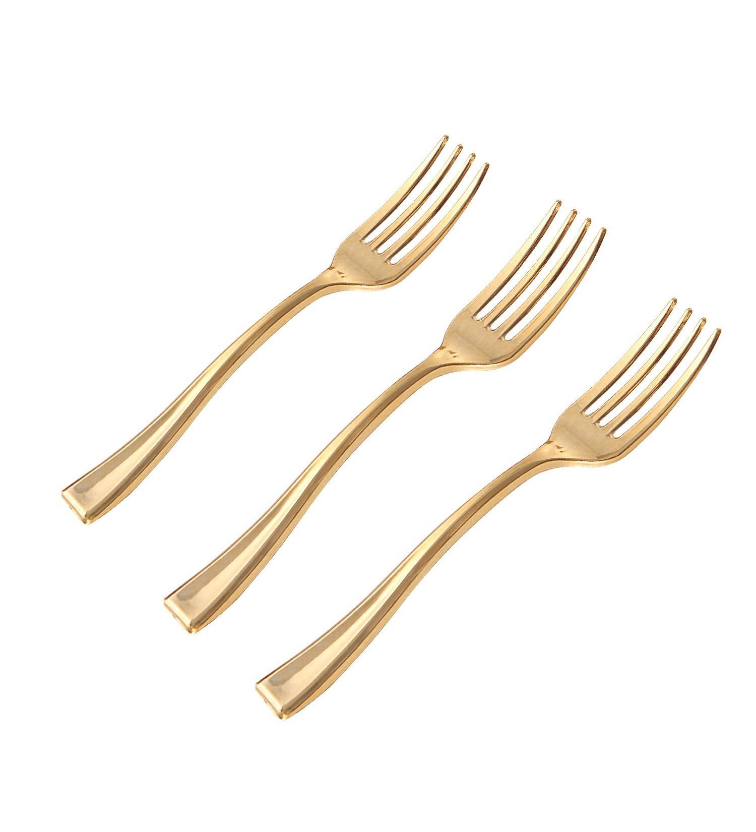 WDF Disposable Plastic Mini Forks 4 Inches 300 Pieces - Gold Heavy Duty Tasting Forks for Small Appetizers and Desserts - Buy Online on GoSupps.com