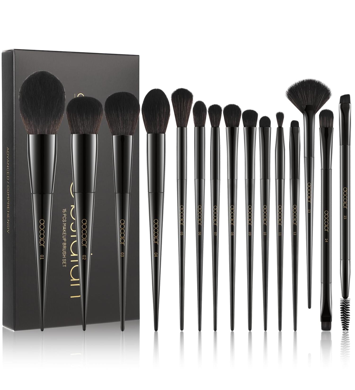 Docolor Makeup Brushes 15 Pieces Professional Makeup Brushes Set Premium Synthetic Hair Kabuki Face Blush Eyeshadow Eyeliner Foundation Powder Cosmetic Make Up Brushes Kit Black Obsidian Series Black-15 Pieces - Buy Online on GoSupps.com