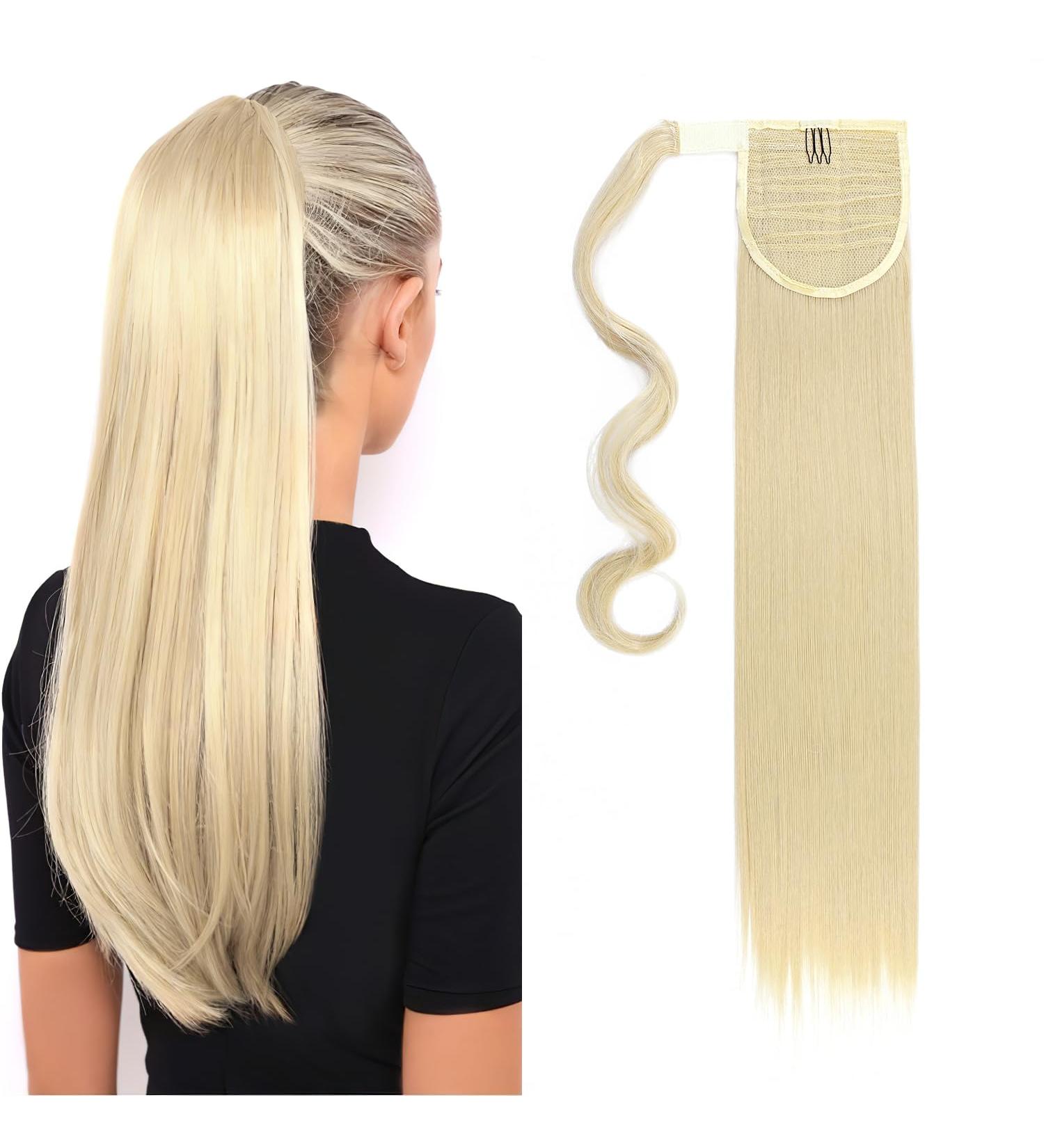 Premium S-Noilite Clip-In Hair Extensions - Bleached Blonde Ponytail Braid | Natural Look 58cm Various Colors - Buy Online on GoSupps.com