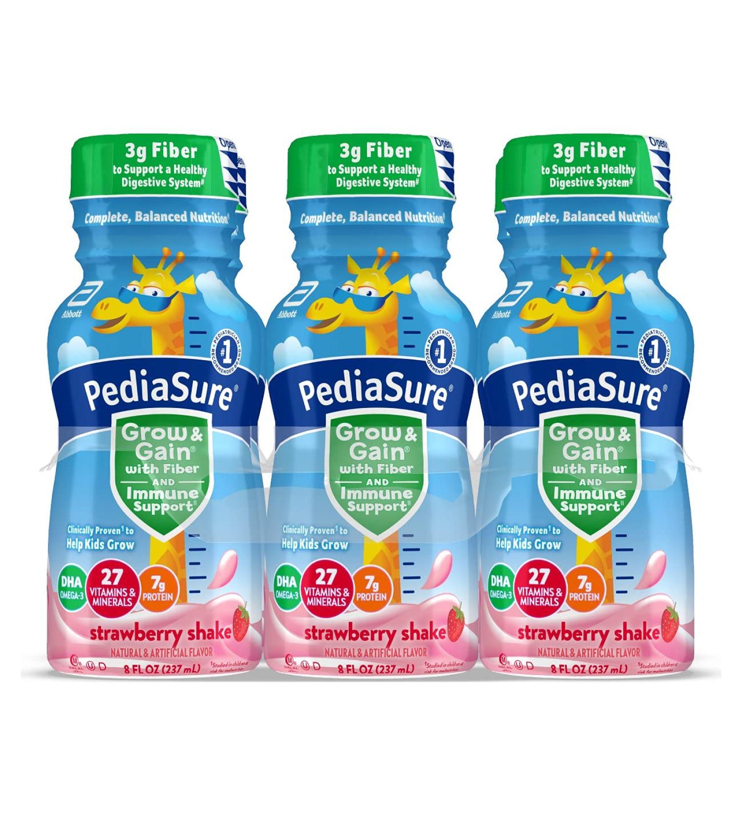 PediaSure Grow & Gain Kids Nutritional Shake with Fiber, Protein, DHA, Vitamins & Minerals - Strawberry 8 fl oz (Pack of 6) - Buy Online on GoSupps.com
