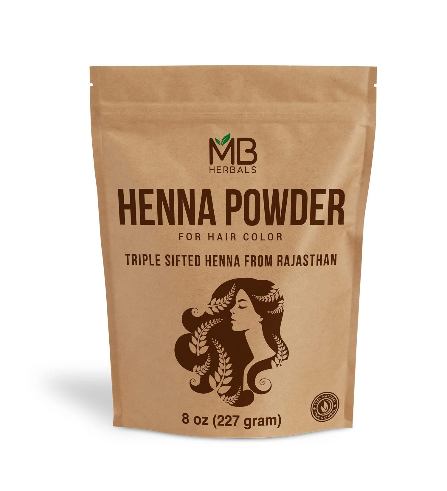 MB Herbals 100% Pure Henna Powder 8 oz - Natural Orange-Red Hair Dye from Rajasthan, India - Buy Online on GoSupps.com