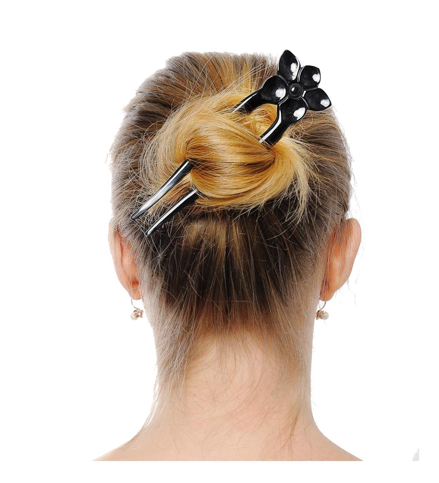 Marycrafts Handmade Flower Buffalo Horn Hair Fork Hairpin Hair Accessories Black Shade - Buy Online on GoSupps.com