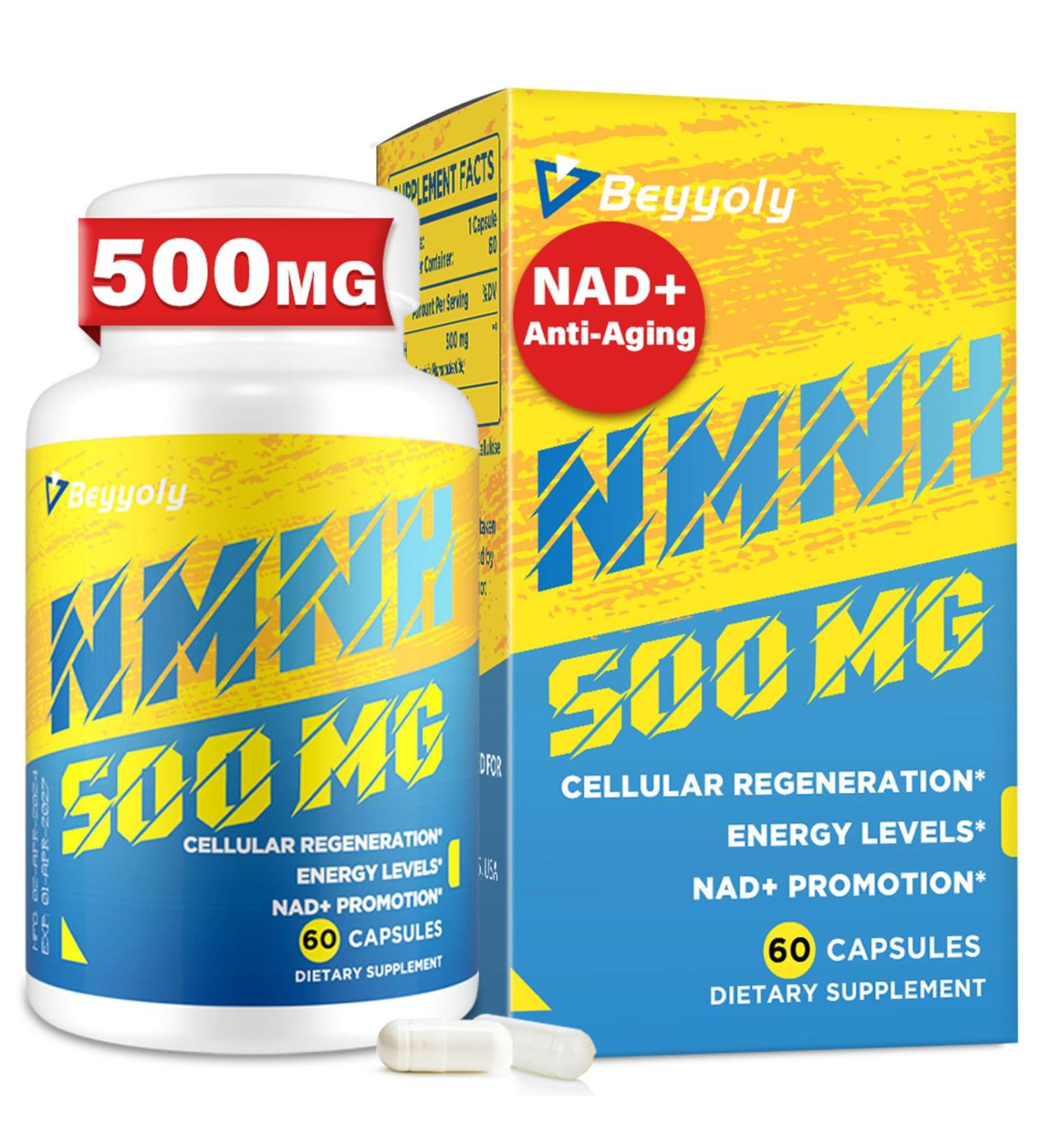 NMNH (NMN Supplement Alternative) NAD Supplements for Anti Aging Energy Immune Focus (Dihydronicotinamide Mononucleotide) 500mg to Boost NAD+ Levels As We Age Pure Organic - 60 Capsules - Buy Online on GoSupps.com