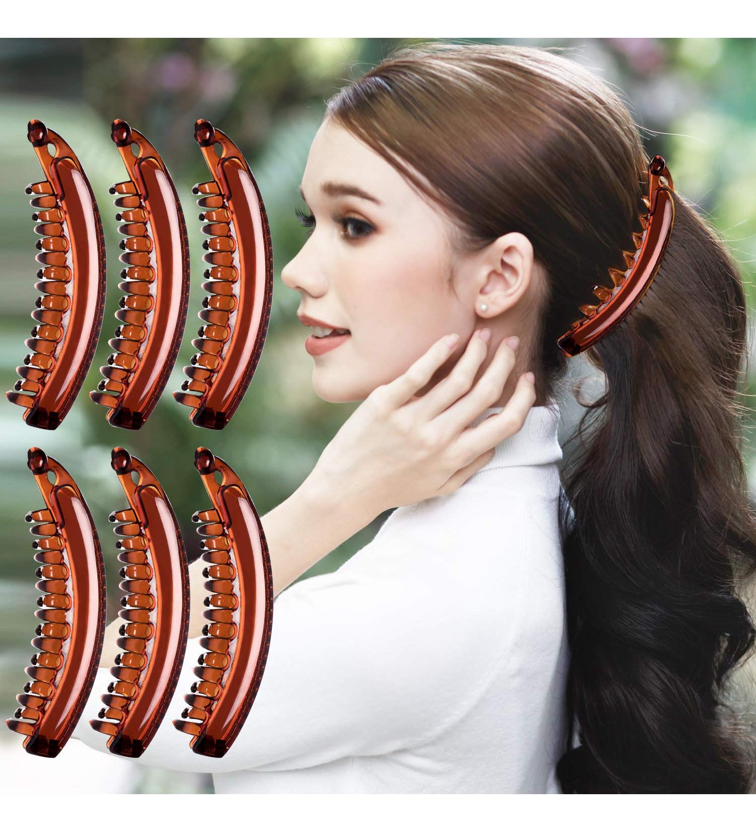 RC Roche 6-Pack Hair Clip Set - High-Quality Ponytail Clasp for Women - Large Brown Banana Clips for Maximum Volume - Buy Online on GoSupps.com