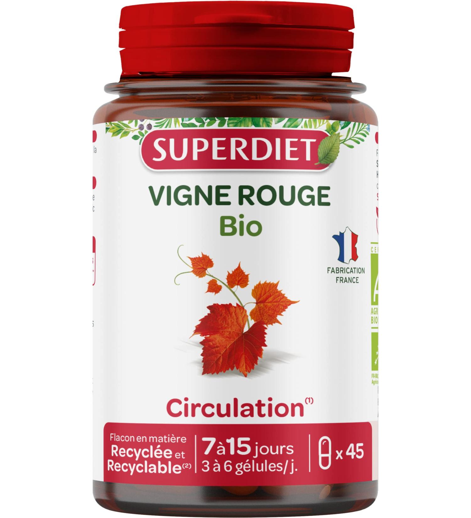 SUPERDIET - ORGANIC RED VINE - Circulation & Light legs - Made in France - 45 capsules - Buy Online on GoSupps.com