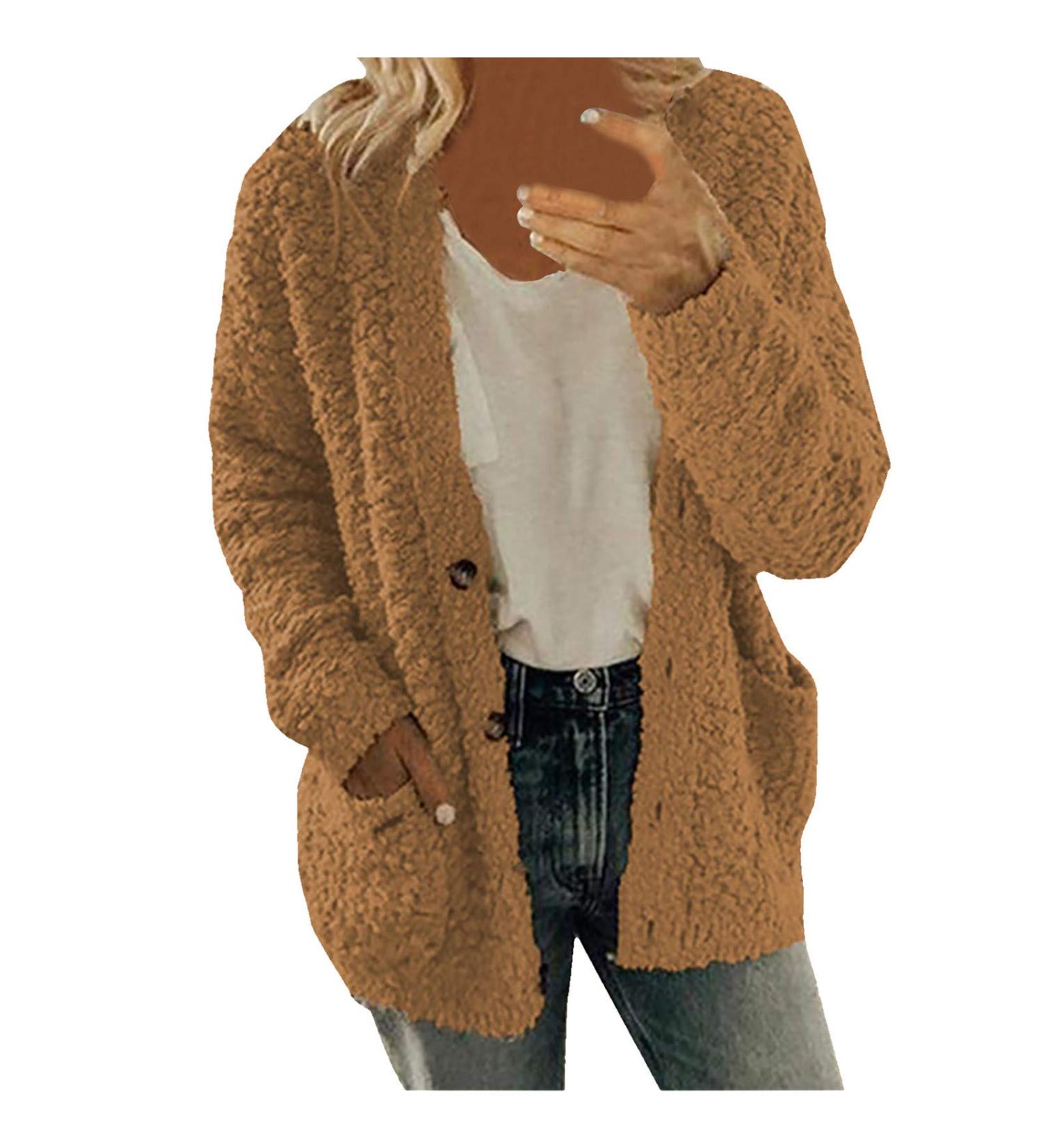 Shop Hanxiulin Fleece Plush Jacket | Fluffy Warm Zipper Wool Jacket for Women | Autumn Winter Coat in Color Variants | XXL Coffee - Buy Online on GoSupps.com