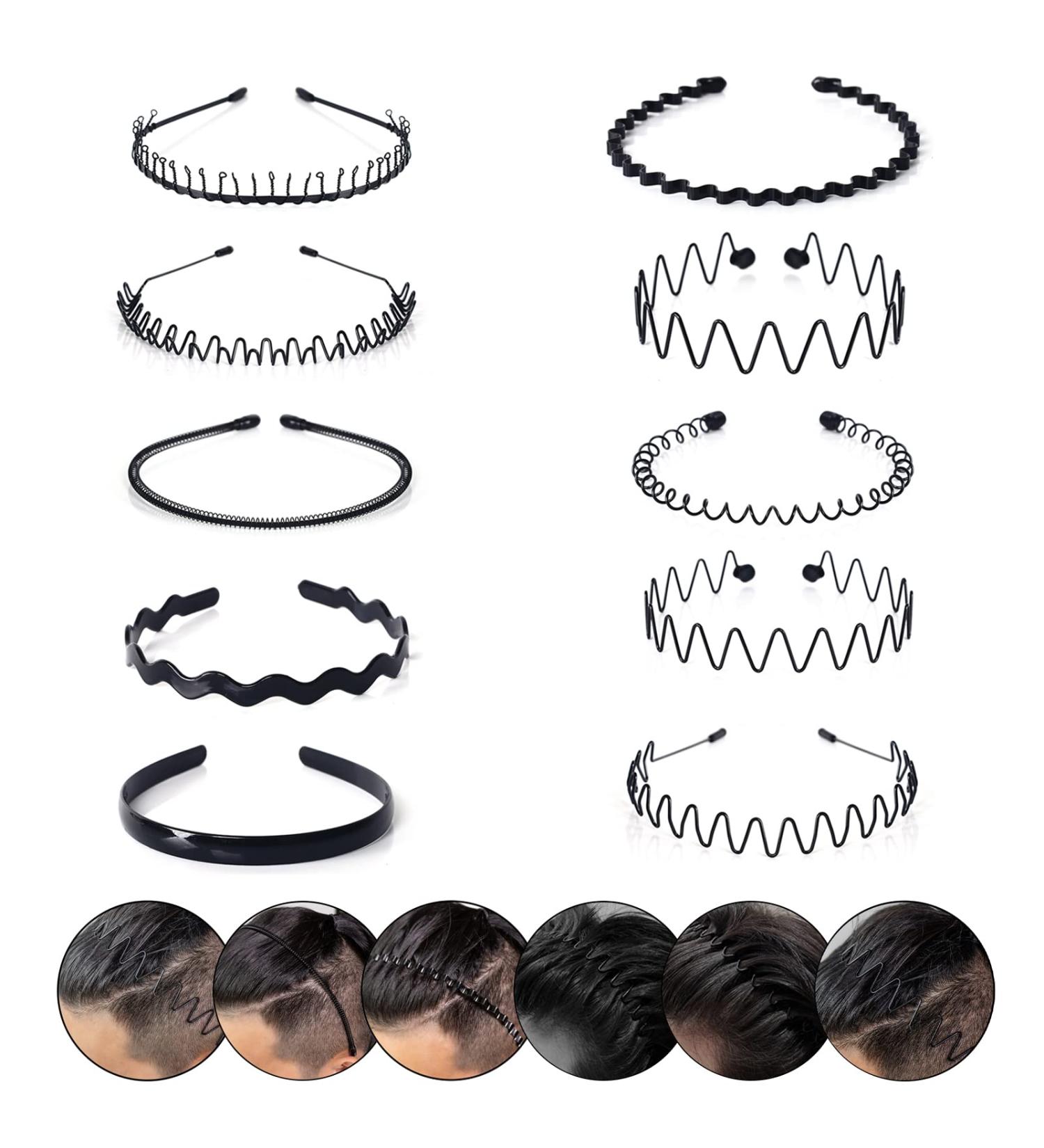 10 Unisex Black Wave Metal Hair Ties - Slip-Resistant Elastic Headband Accessories for Outdoor Sports & Yoga - 10 Piece Set - Buy Online on GoSupps.com