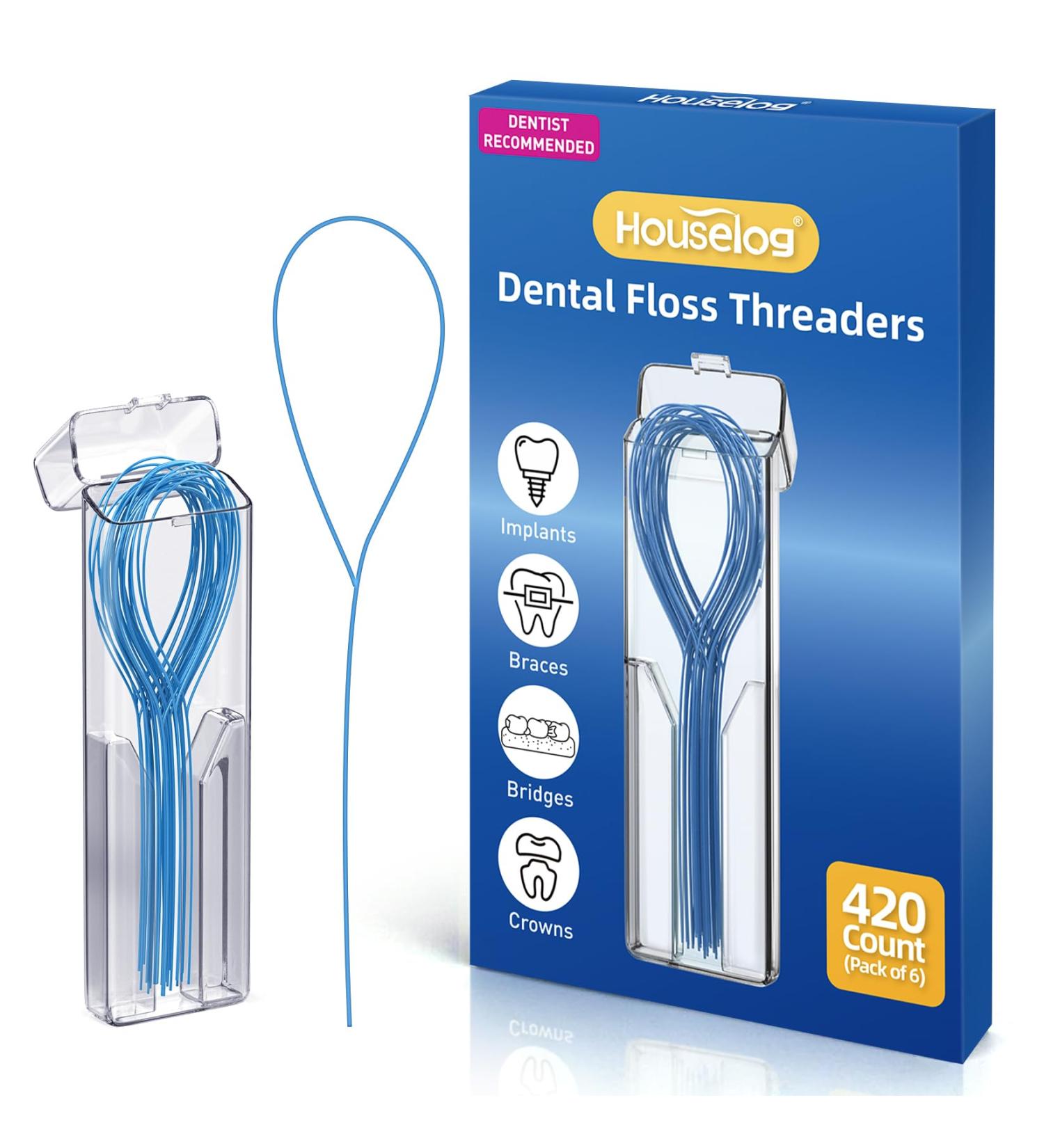 Houselog Floss Threaders | 420 Count Dental Floss Threaders for Braces Bridges and Implants with Portable Travel Case (6 Pack) - Buy Online on GoSupps.com