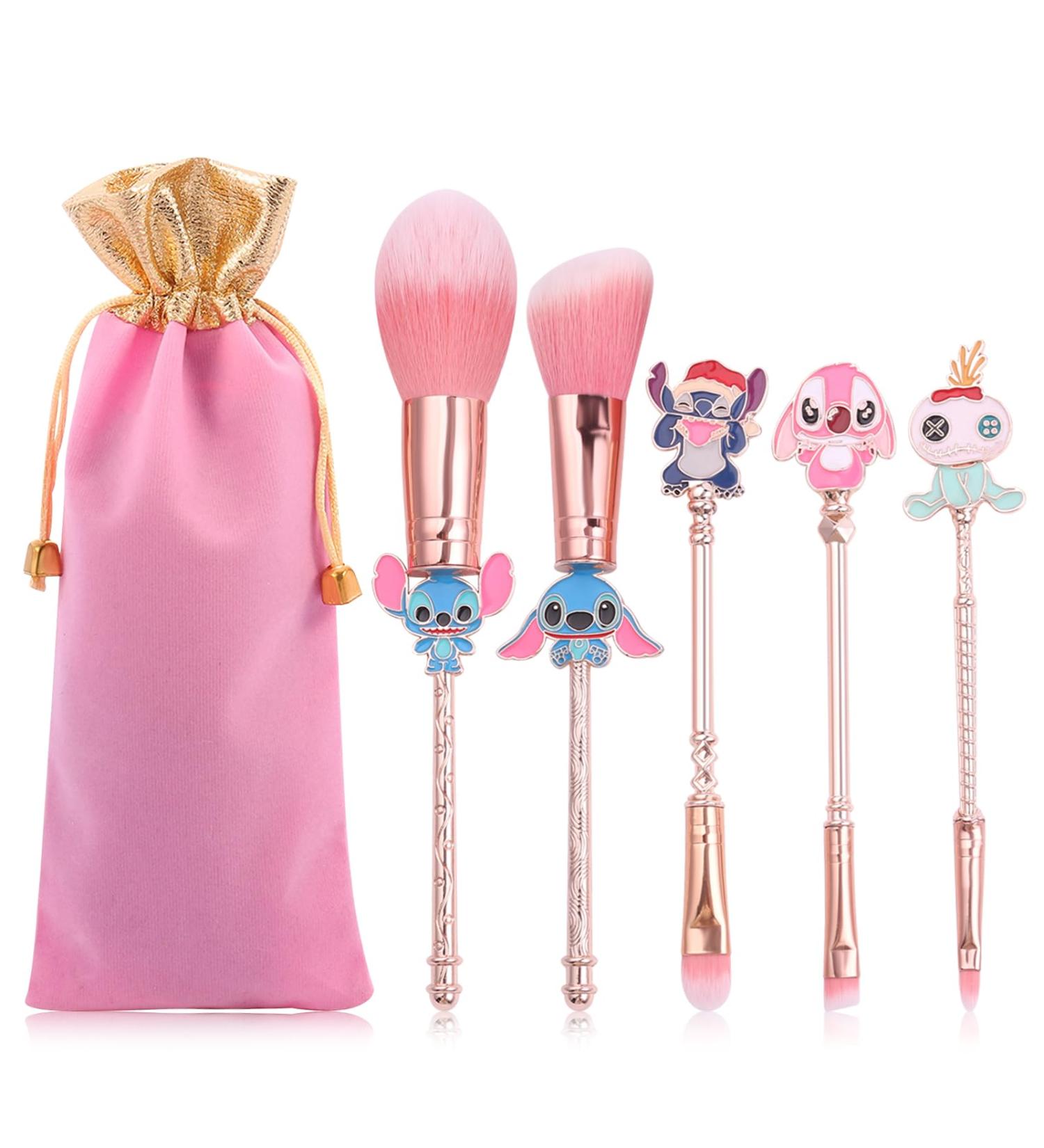 5 Pcs Lilo and Stitch Makeup Brush Set - Portable Kawaii Cosmetic Brushes for Powder, Eyeshadow, Blush, and Lips - Stitch Gifts for Girls and Women - Buy Online on GoSupps.com