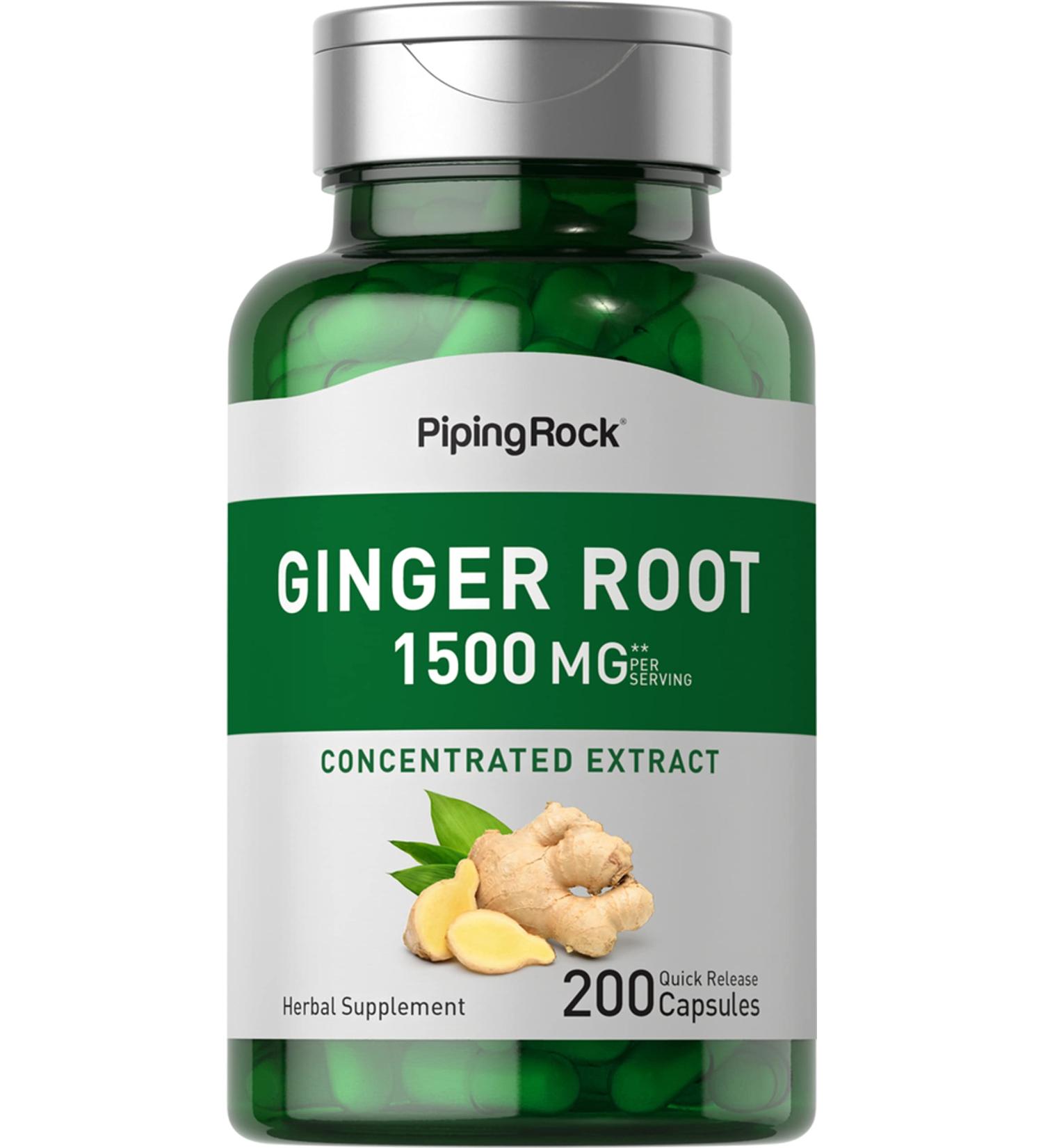 Piping Rock Ginger Root Capsules 1500mg - 200 Count Supplement | Non-GMO & Gluten Free - Buy Online on GoSupps.com