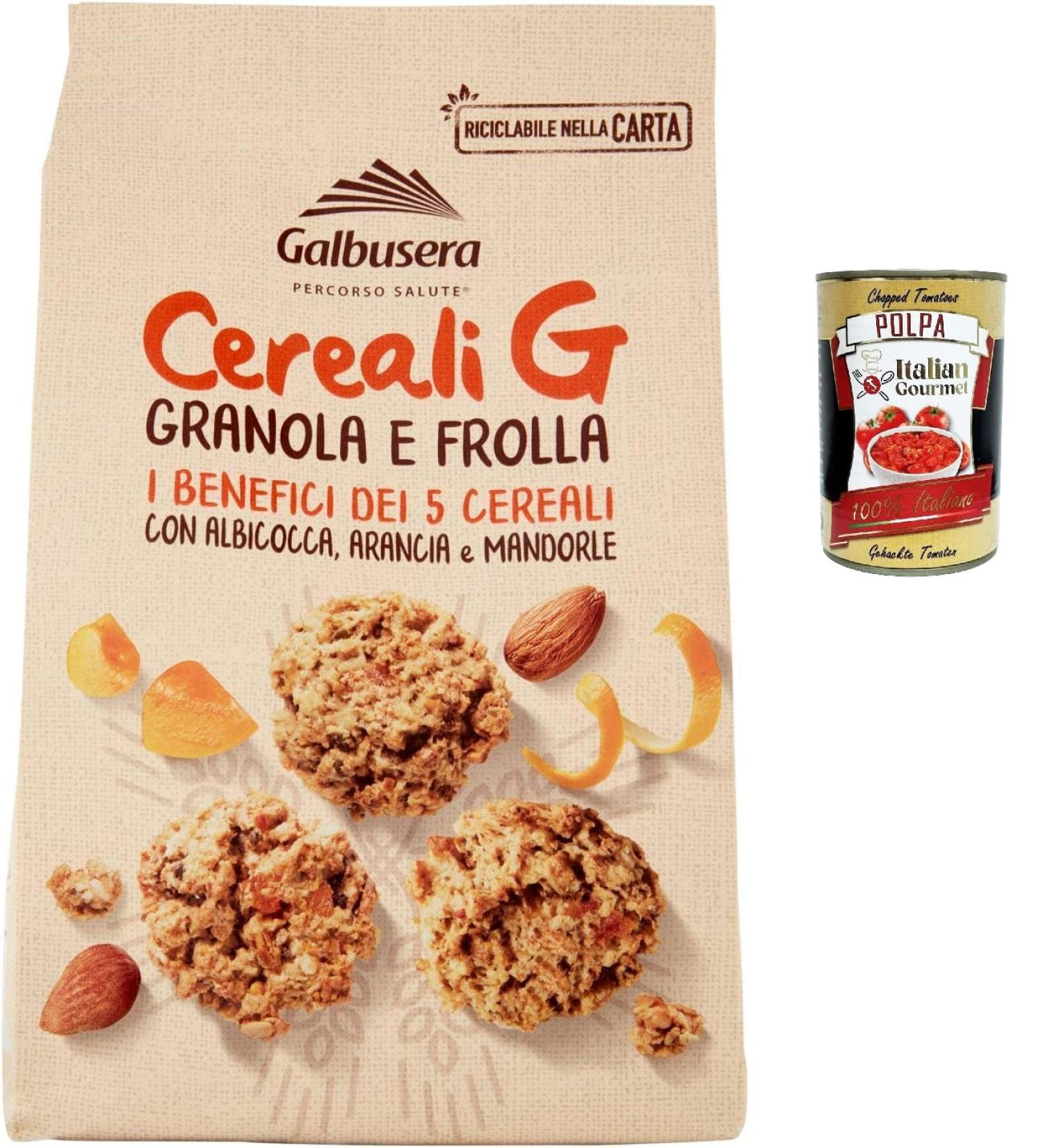  Italian Gourmet E.R. Galbusera Cereali G Granola e Frolla Shortbread Biscuits with Cereals and Fruits with Apricot Orange and Almonds 300g + Italian Gourmet Polpa 400g - Buy Online on GoSupps.com