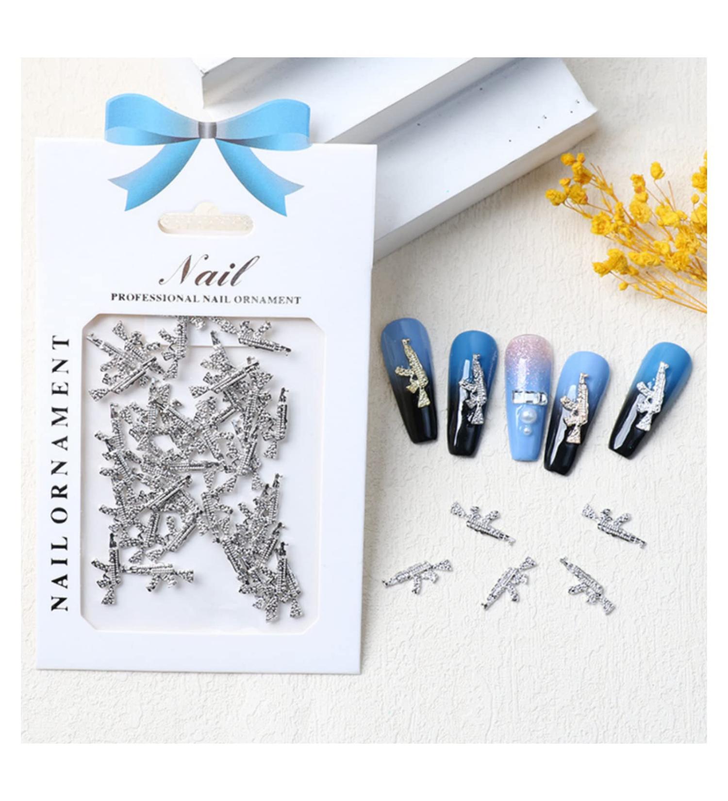 40pcs Set 3D Alloy Gun Nail Charms Shiny Diamond AK Weapon Rhinestones for Nail Art - Silver | Nail Supplies and Accessories - Buy Online on GoSupps.com