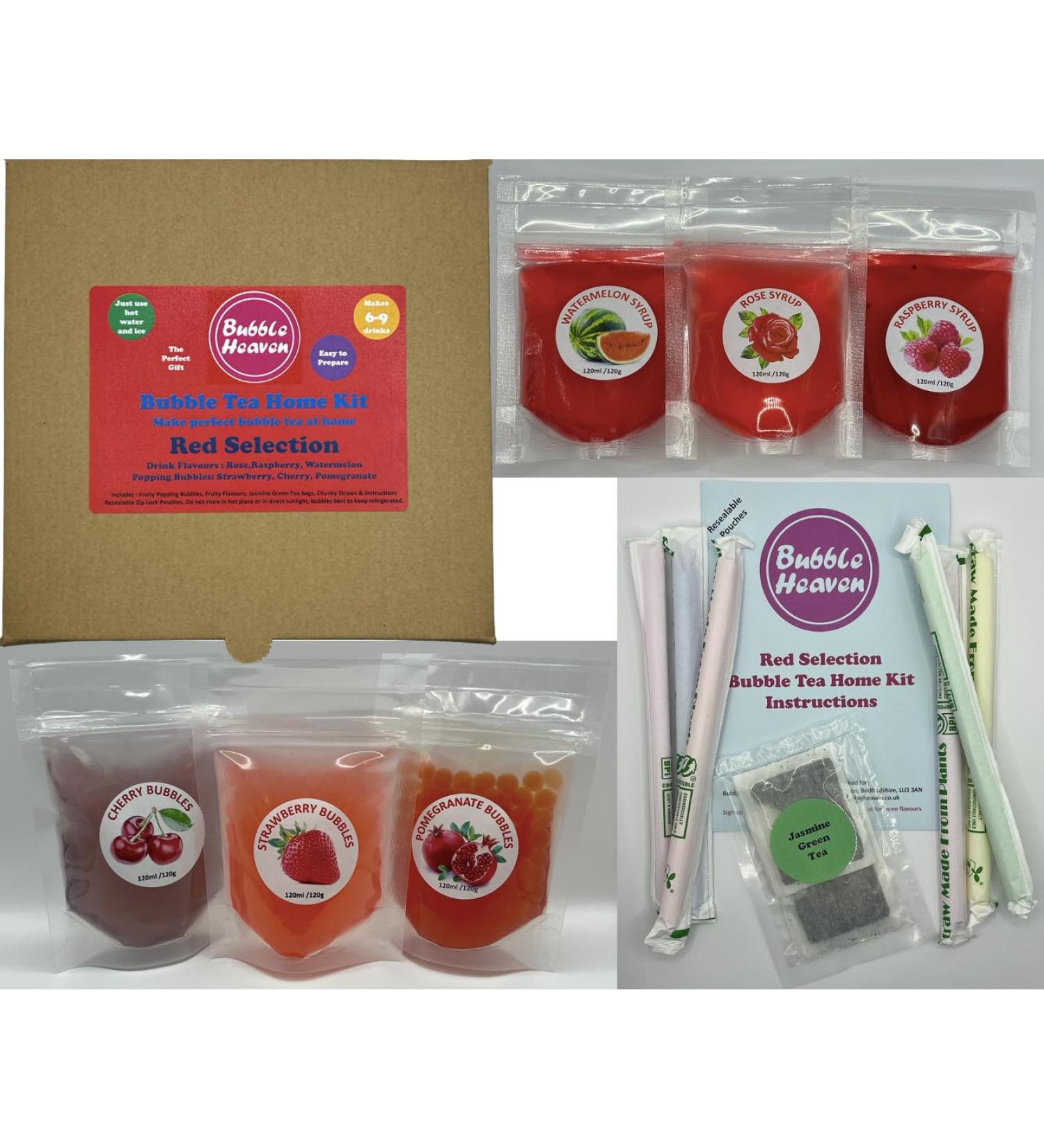 Fruity Red Selection Boba Bubble Tea Make at Home Kit 6-9 Extra Large Drinks - Buy Online on GoSupps.com