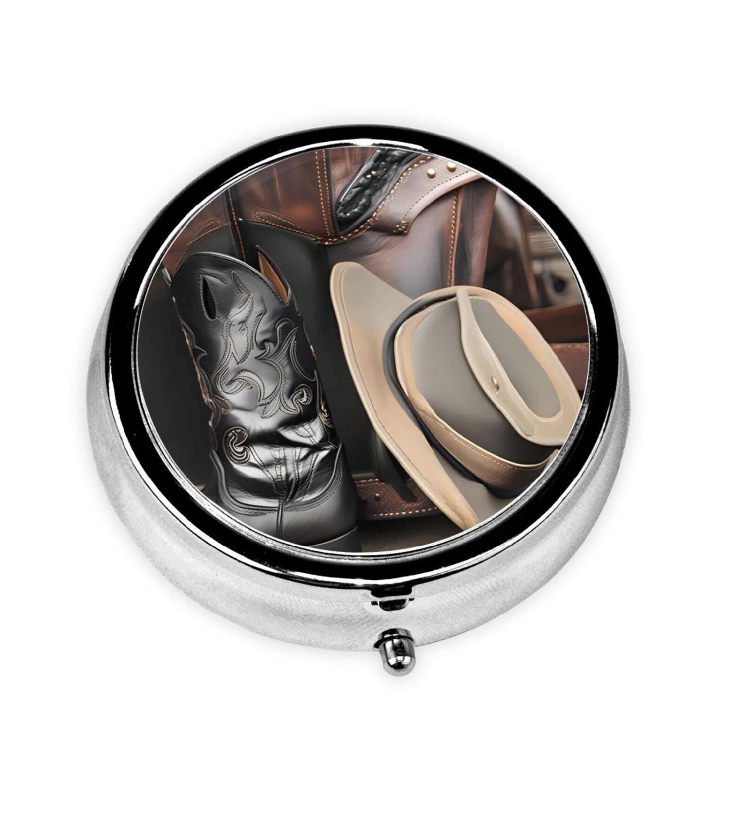 Shop Cowboy Black Hat Western Boots & 3 Compartment Round Pill Box Organizer | Portable Travel Solution - Buy Online on GoSupps.com
