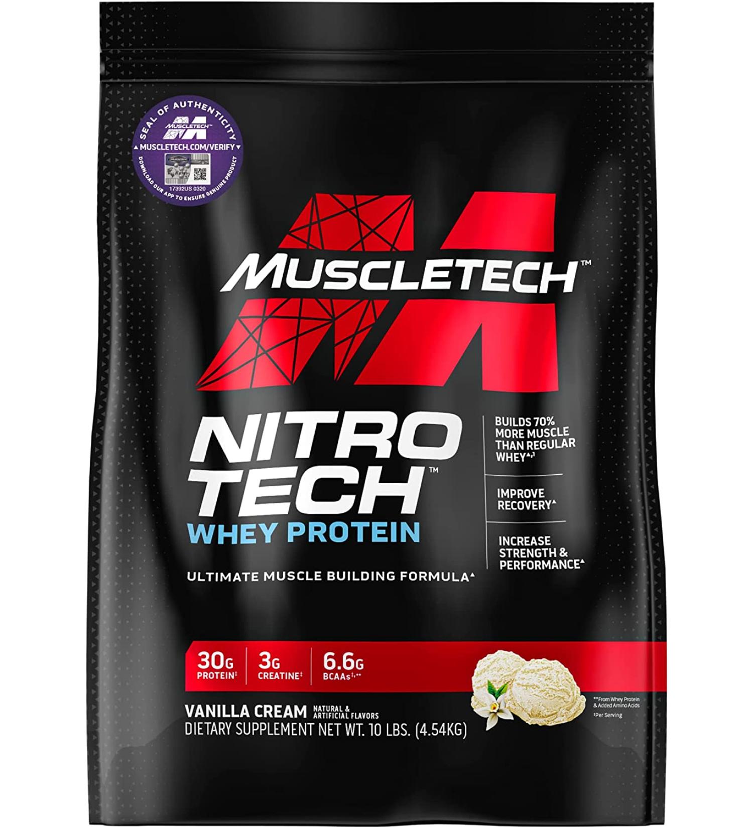Muscletech Nitro Tech Whey Peptides & Isolate Vanilla 10 lbs - Lean Muscle Builder - Buy Online on GoSupps.com