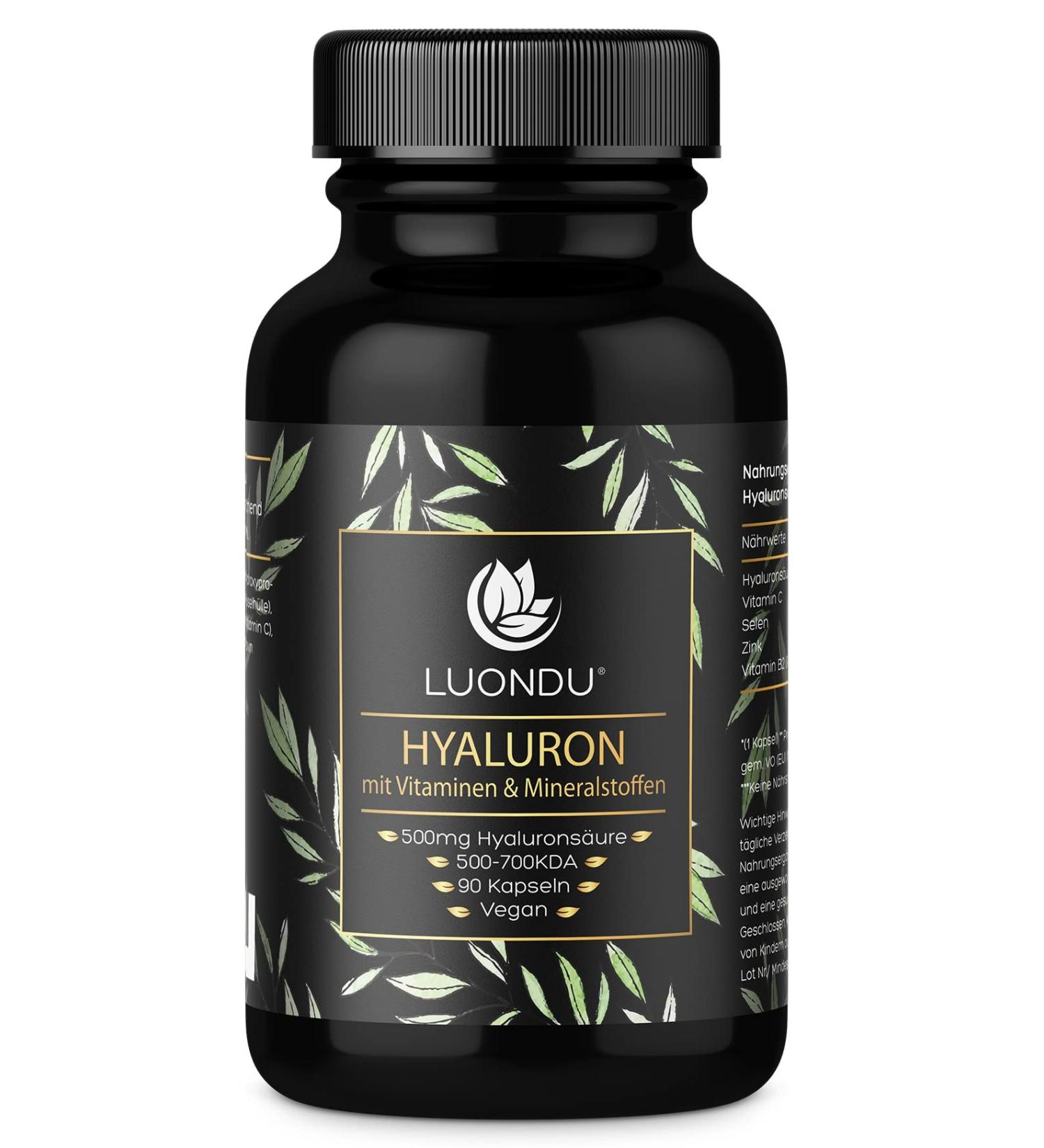 Hyaluron Capsules 500mg - High Dose Vegan Hyaluronic Acid with Vitamin C Zinc & Selenium | 90 Capsules - Lab Tested Made in Germany - Buy Online on GoSupps.com