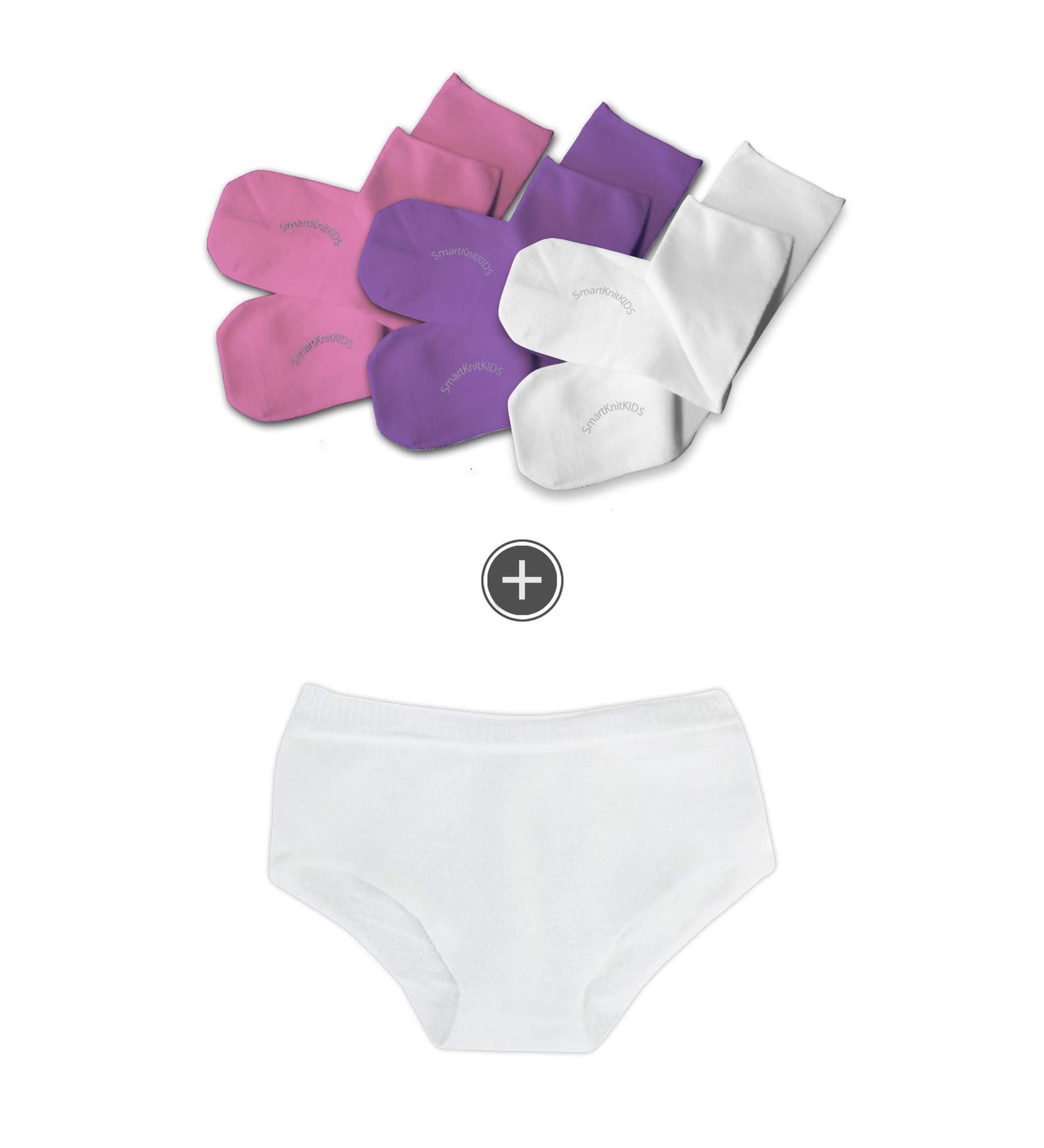 SmartKnitKIDS Seamless Sensory-Friendly Socks & Girls' Boy Cut Undies 3 Pack Pink/Purple/White 2X-Large & Medium - Buy Online on GoSupps.com