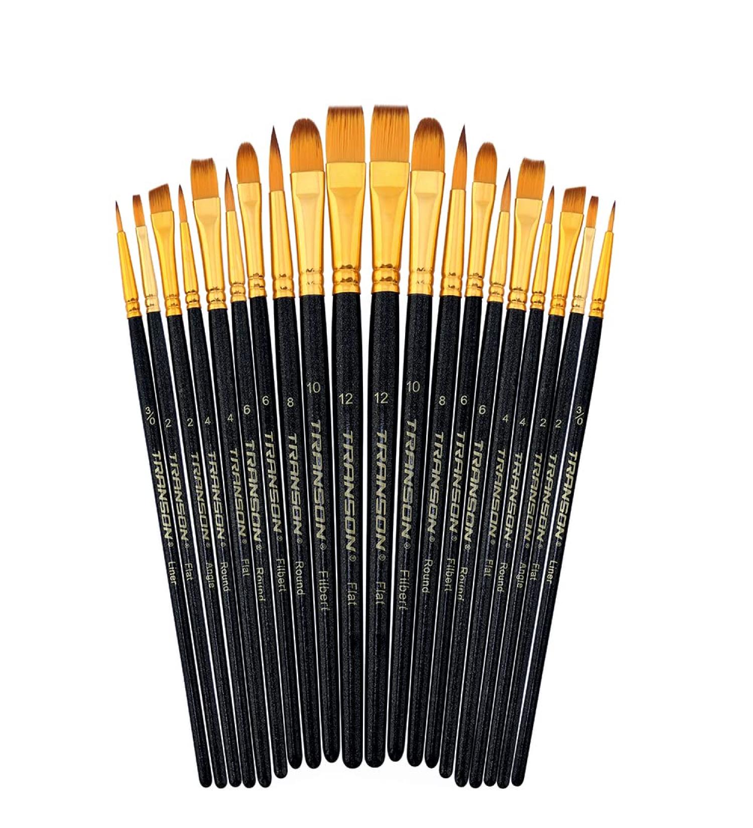 Transon 20pcs Art Painting Brush Set for Acrylic Watercolor Gouache - Ideal for Hobby, Crafts, Face Painting - Black - Buy Online on GoSupps.com