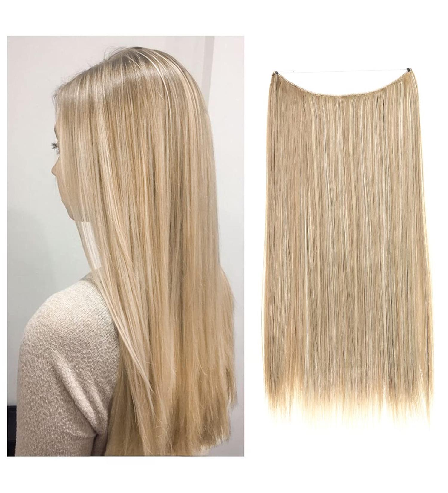 Invisible Wire Hair Extensions 22 Inch - Dirty Blonde Synthetic Hairpieces - SARLA - Heat Resistant Fiber - Adjustable Headband - No Clip - Pack of 1 - Buy Online on GoSupps.com