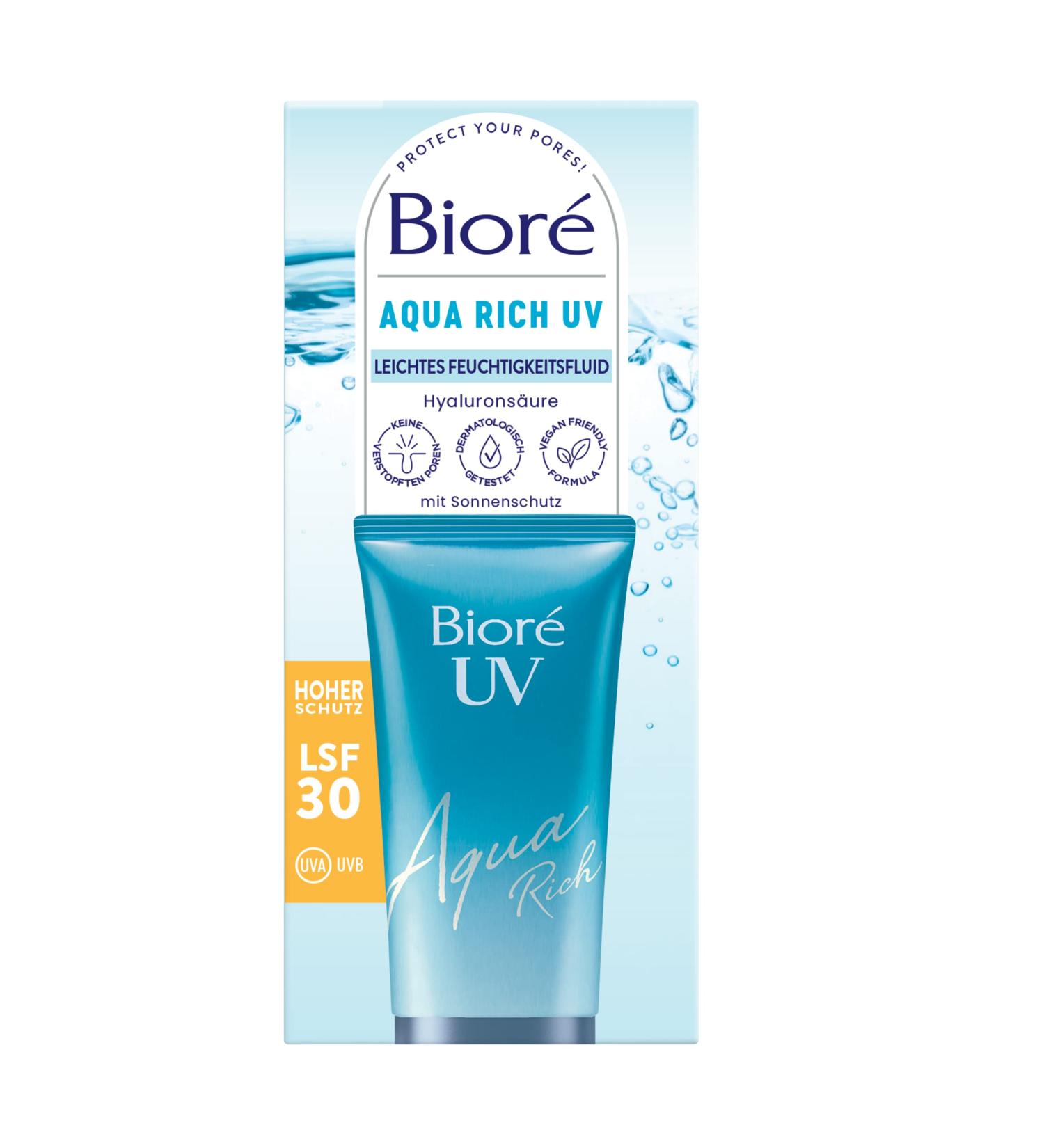 BIORE Aqua Rich UV Light Moisture Fluid SPF 30 | Non-Greasy Face Sun Protection | UVA/UVB | 50ml - Ideal for Makeup - Buy Online on GoSupps.com