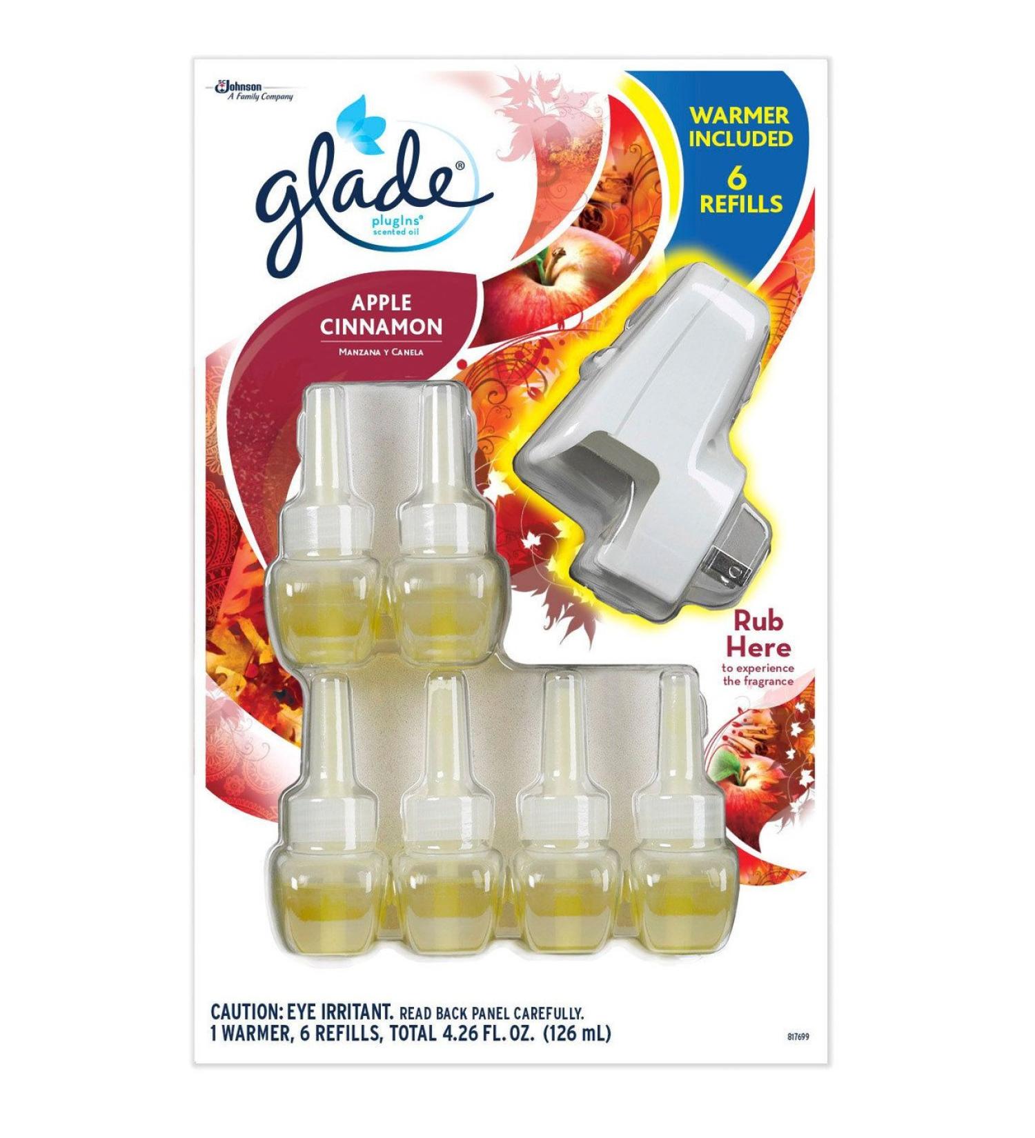 Glade PlugIns Scented Oil Refills Apple Cinnamon 1 Warmer & 6 Refills