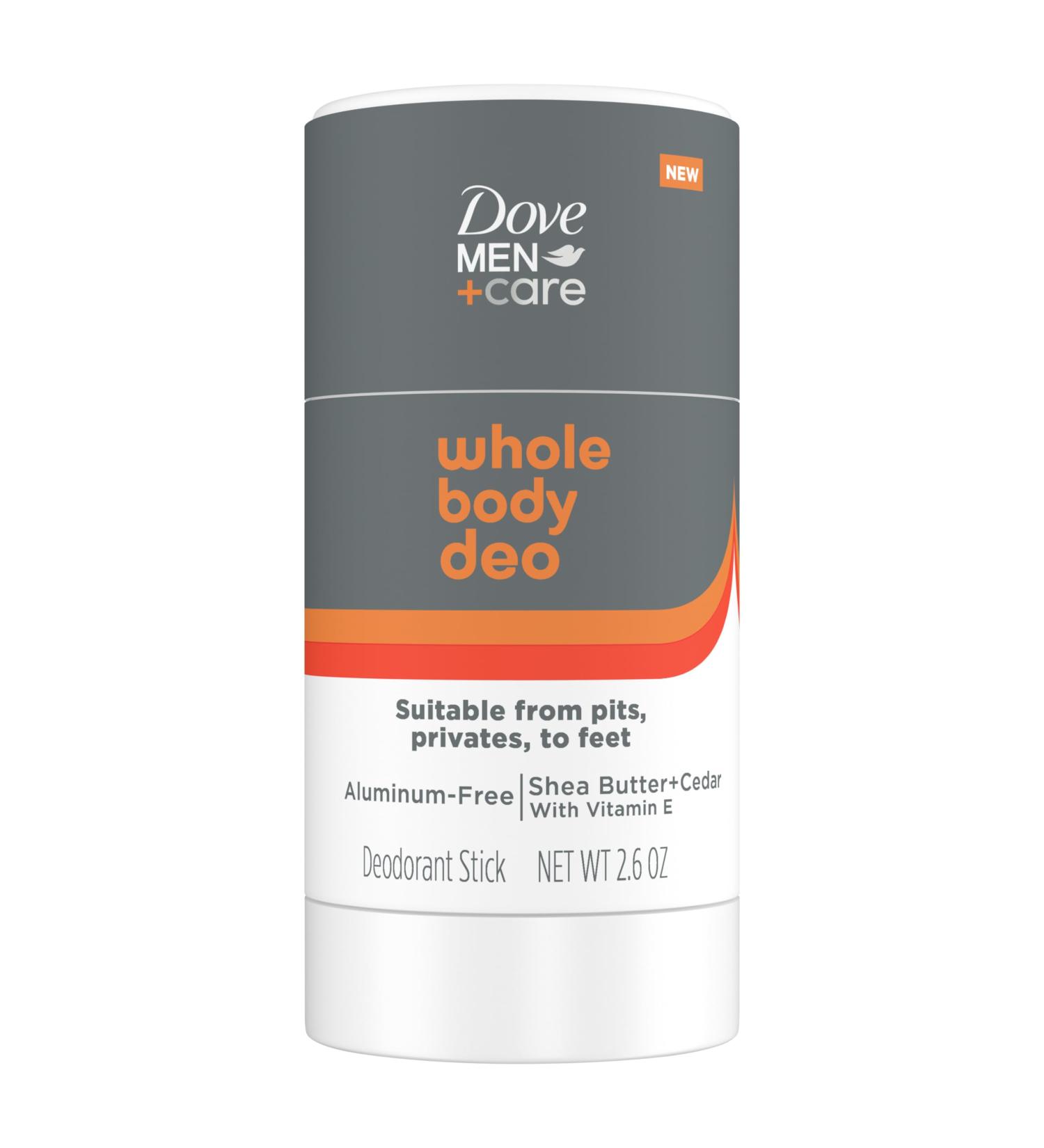 Dove Men+Care Whole Body Deo Aluminum-Free Deodorant Stick Shea Butter + Cedar from Pits Privates to Feet with Vitamin E 2.6 oz - Buy Online on GoSupps.com
