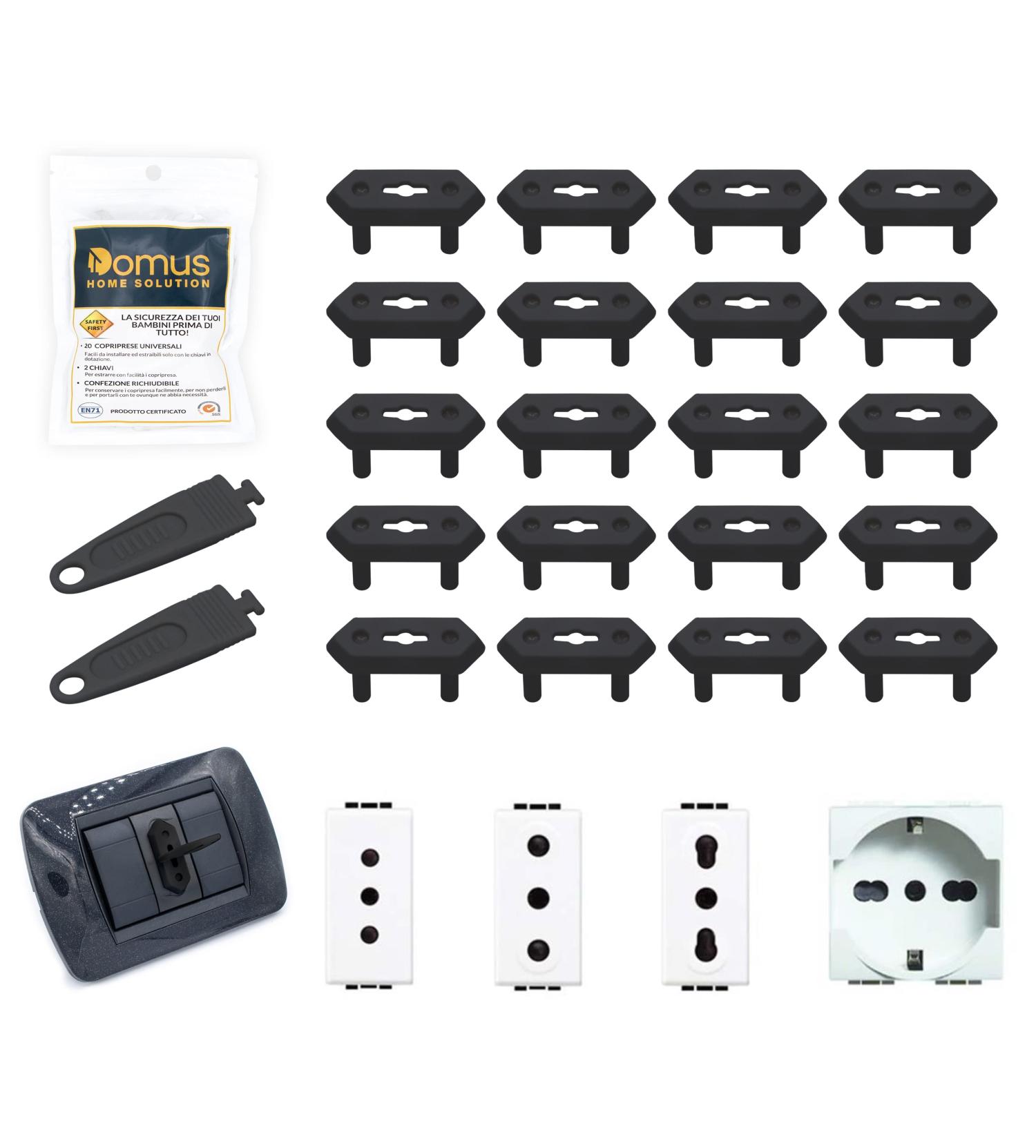 DOMUS Socket Safety Locks - 20 Pack for Babies & Children | Secure Socket Protectors with 2 Keys (Black) - Buy Online on GoSupps.com