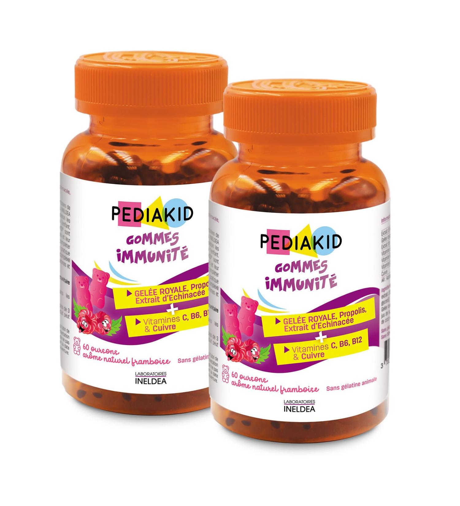 PEDIAKID - Immunity Gums - Natural Formula with Delicious Raspberry Aroma - Contributes to the Normal Functioning of the Immune System - Supports the Defenses of the Body - Pack of 2 Pill Boxes - Buy Online on GoSupps.com