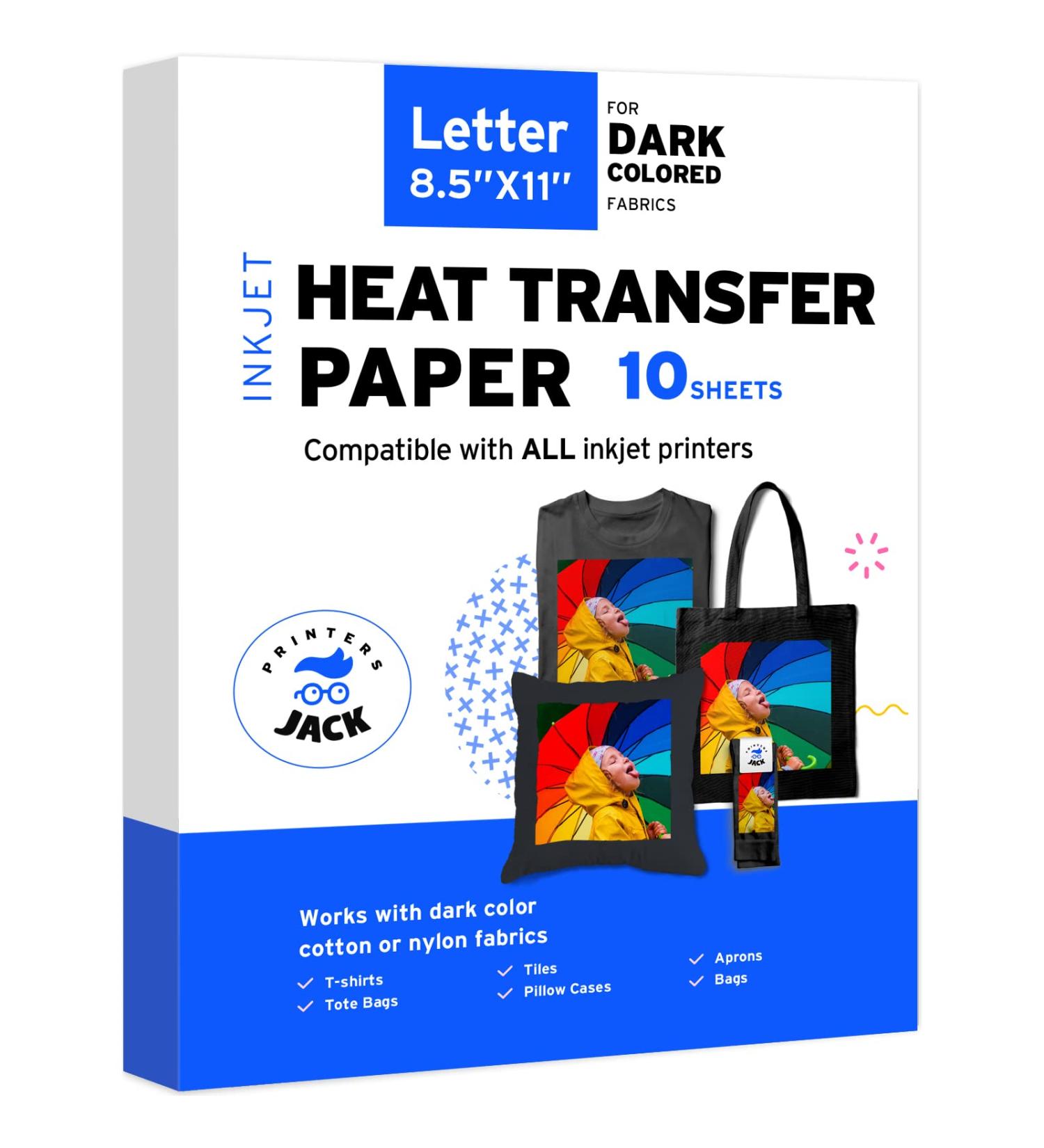 Printers Jack Iron-On Heat Transfer Paper for Dark Fabric 10 Pack 8.5x11.7 T-Shirt Transfer Paper for Inkjet Printer Wash Durable Long Lasting Transfer No Cracking 10 sheets 8.5x11 - Buy Online on GoSupps.com