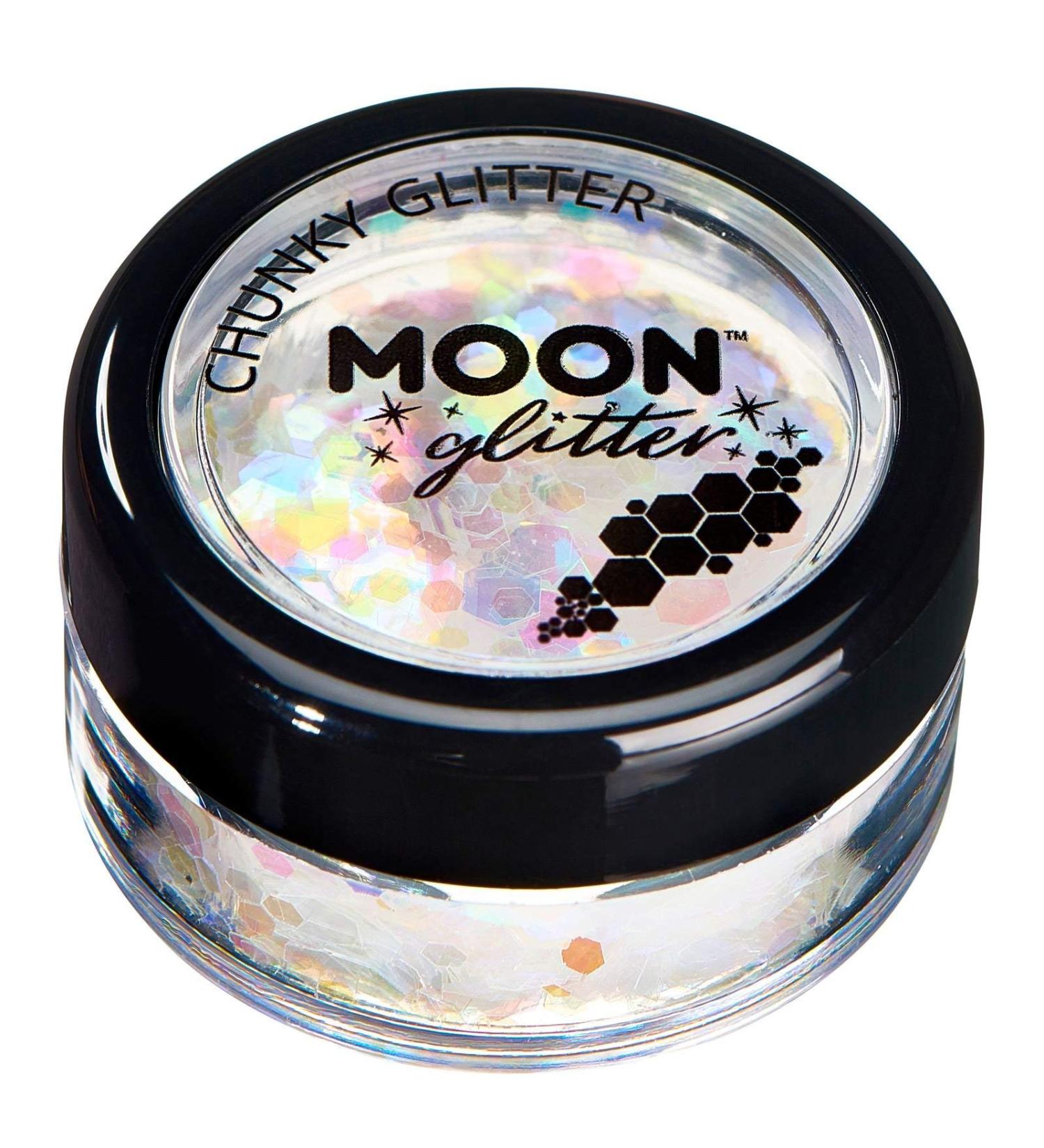 Moon Glitter White Iridescent Chunky Glitter - Cosmetic Festival Makeup for Face, Body, Nails, Hair, Lips - 3g - Buy Online on GoSupps.com