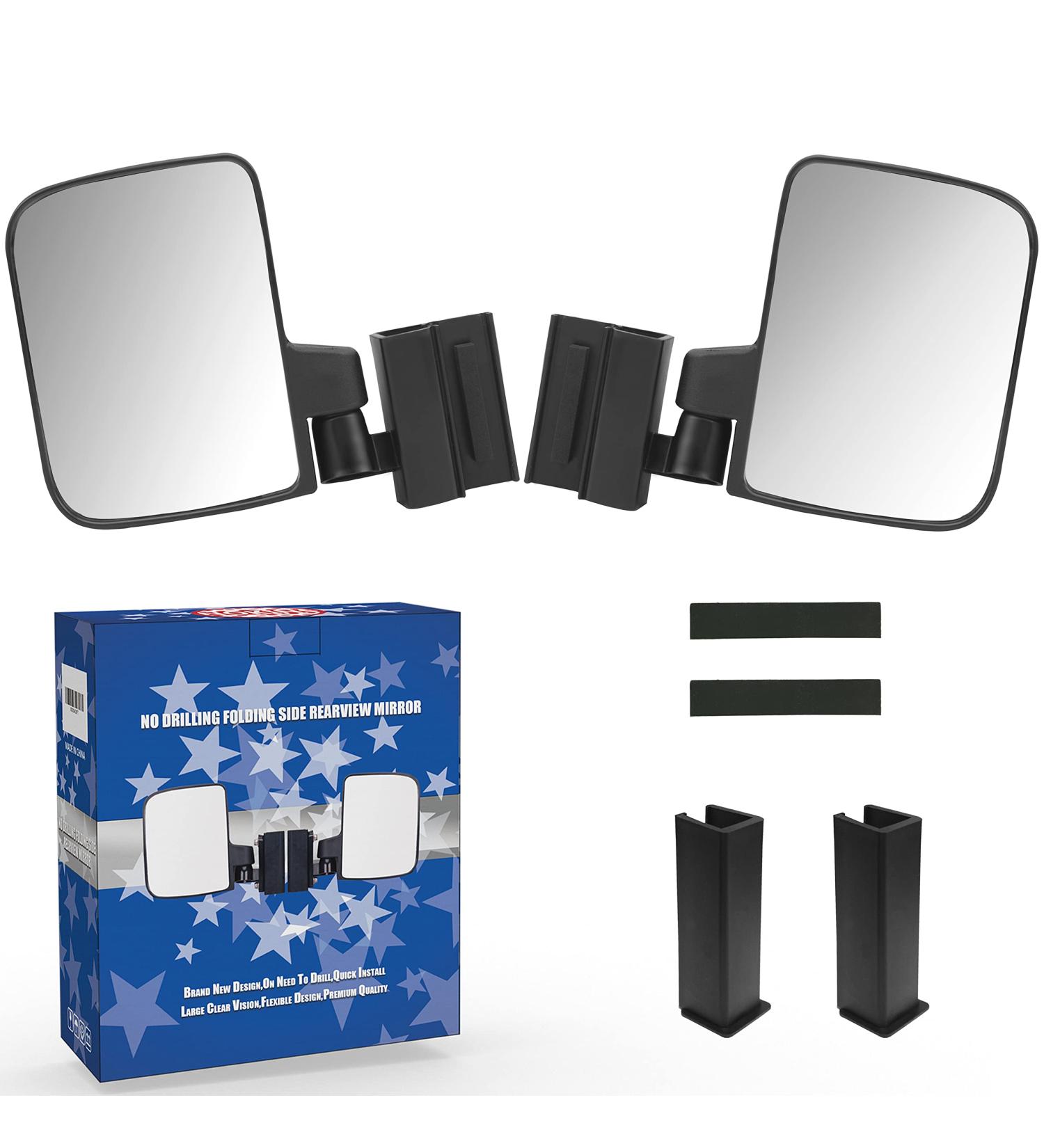 NOKINS Golf Cart Folding Side Rearview Mirror - Fits Club Car EZGO Yamaha - No Drilling, HD Glass, 1'' & 0.75'' Square Tube Compatible - Buy Online on GoSupps.com