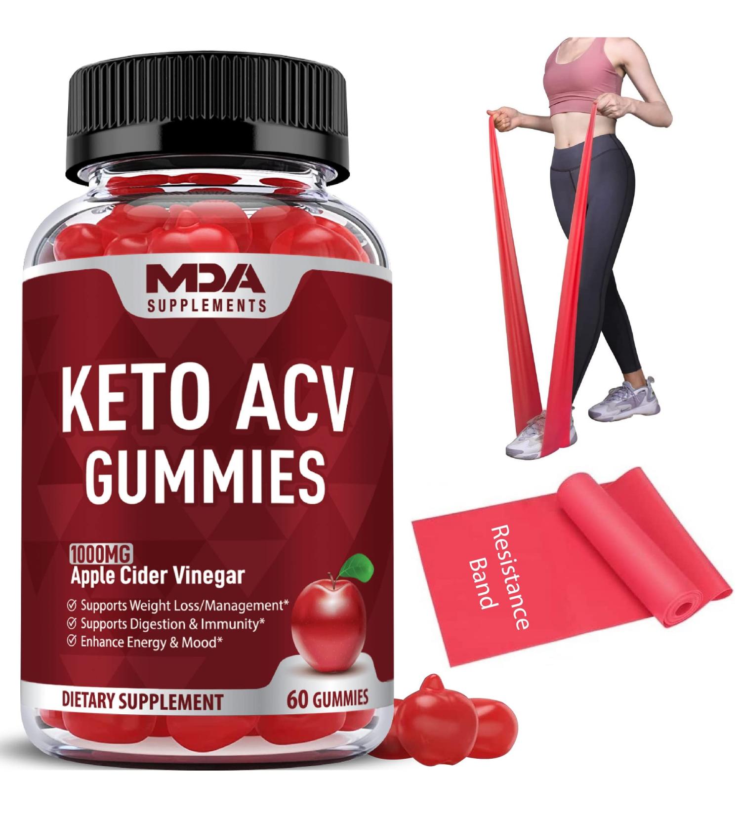 Keto ACV Gummies for Weight Loss - 1000mg Organic Apple Cider Vinegar Gummy with Flat Resistance Band | Supports Detox, Cleanse, Digestion | Advanced Formula - Buy Online on GoSupps.com
