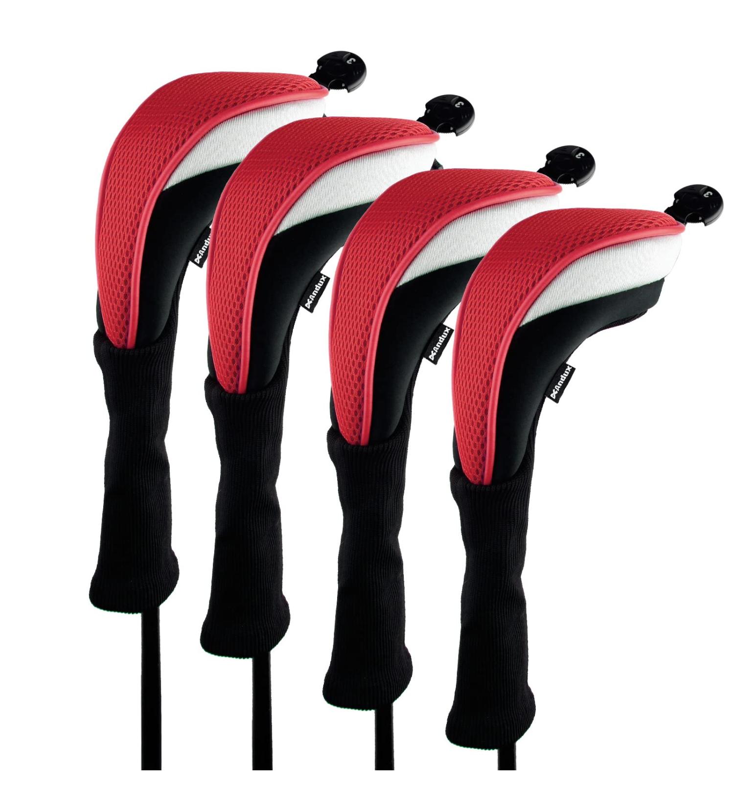Andux 4pcs Long Neck Golf Hybrid Club Head Covers - Red CTMT-02 - Interchangeable Tags - Buy Online on GoSupps.com