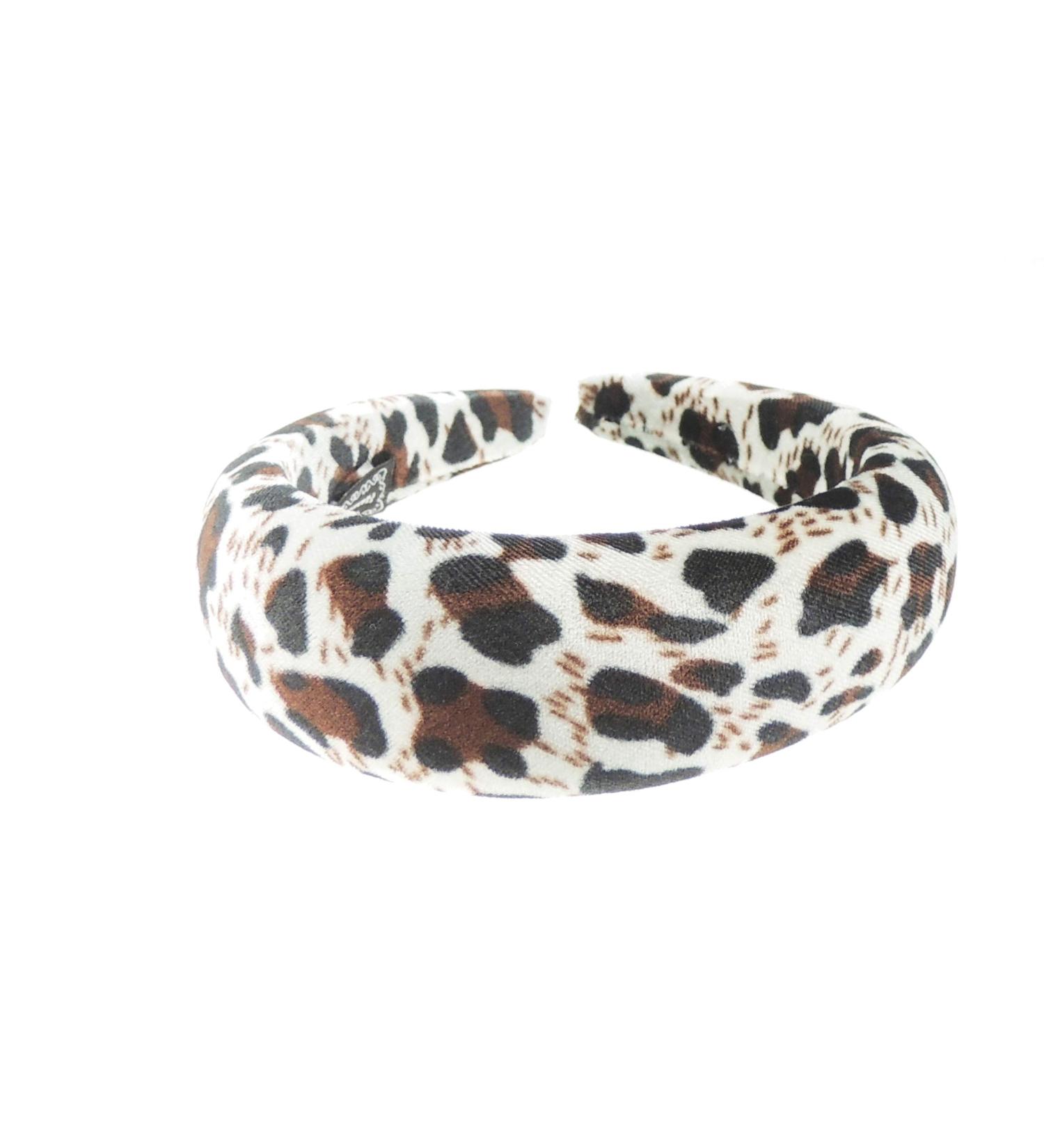 Womens Puffy Wedding Bridal Party Birthday Christmas Evening Wide 4cm Thick High Bump Padded Velvet Velour Hair Hairband Accessories Headband Alice Band Animal Cat Leopard Cheetah Print (Grey Brown)