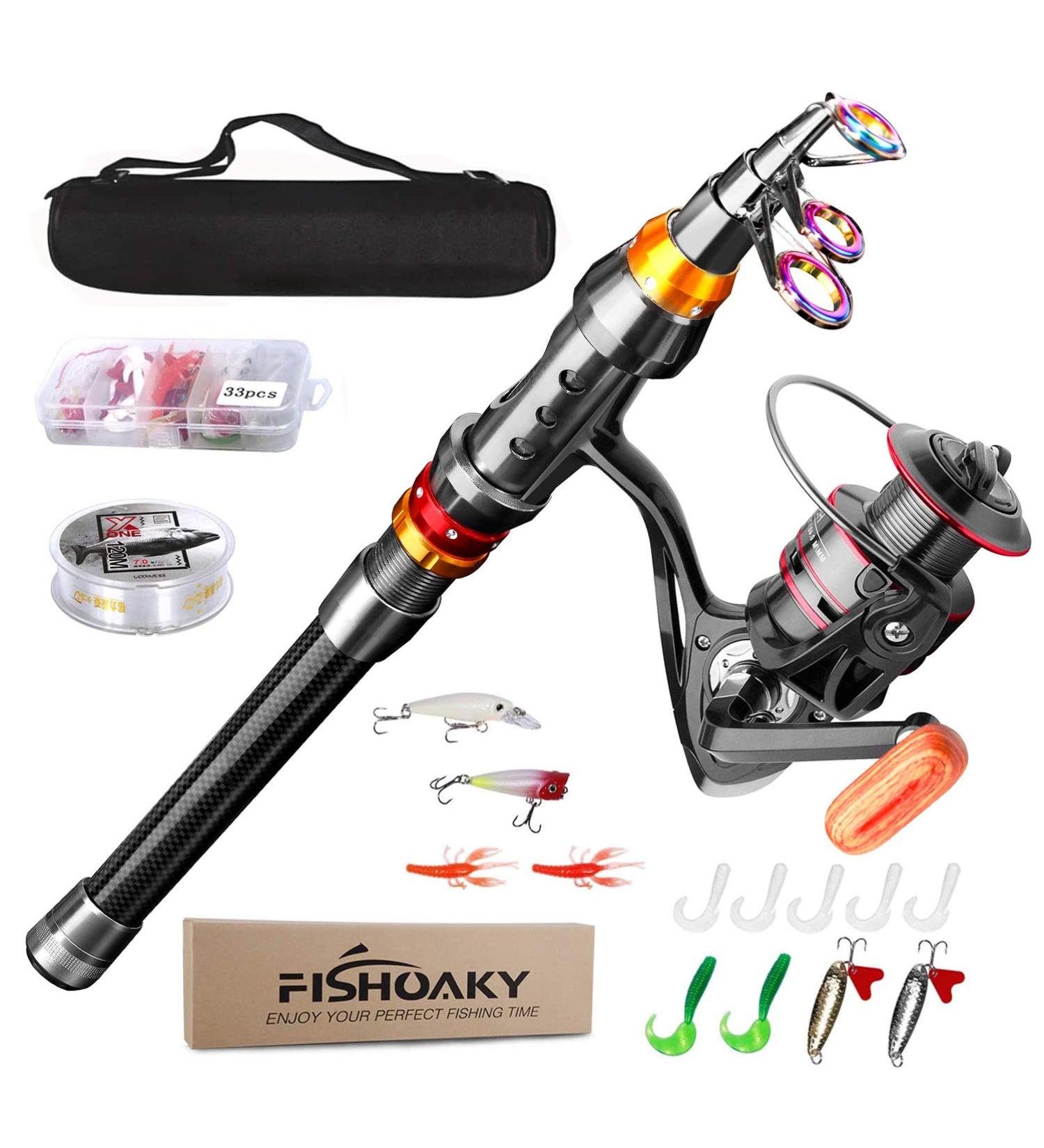 Fishoaky Teleskoprute - Carbon Fiber Fishing Rod for Salt & Freshwater | Versatile for Children & Adults - Boat Surf Lake Ocean - Buy Online on GoSupps.com