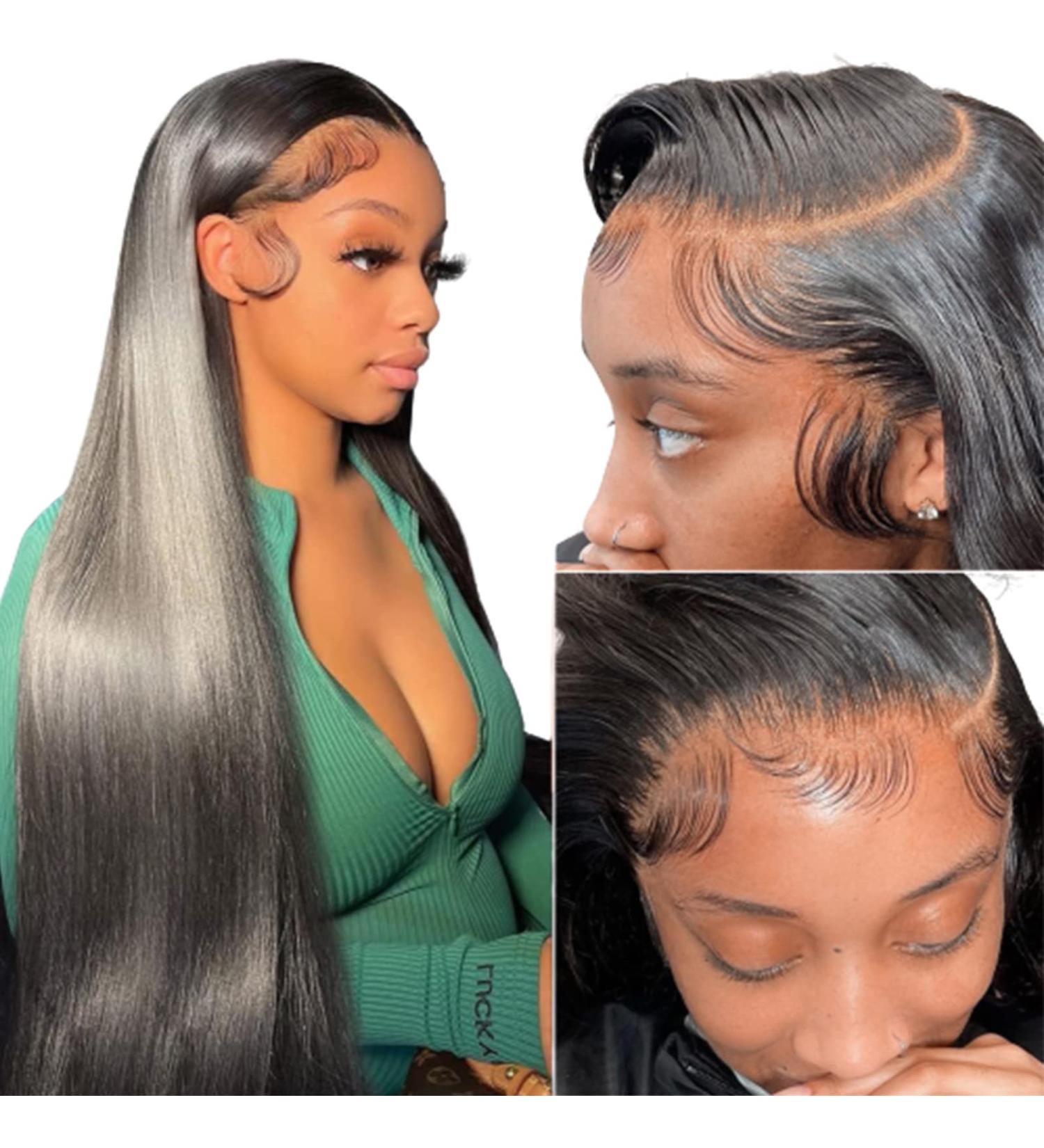 24 Inch Brazilian Virgin Straight Lace Front Wig for Black Women - 180% Density, Pre Plucked with Baby Hair - HD Transparent Lace Frontal Human Hair Wig - Buy Online on GoSupps.com