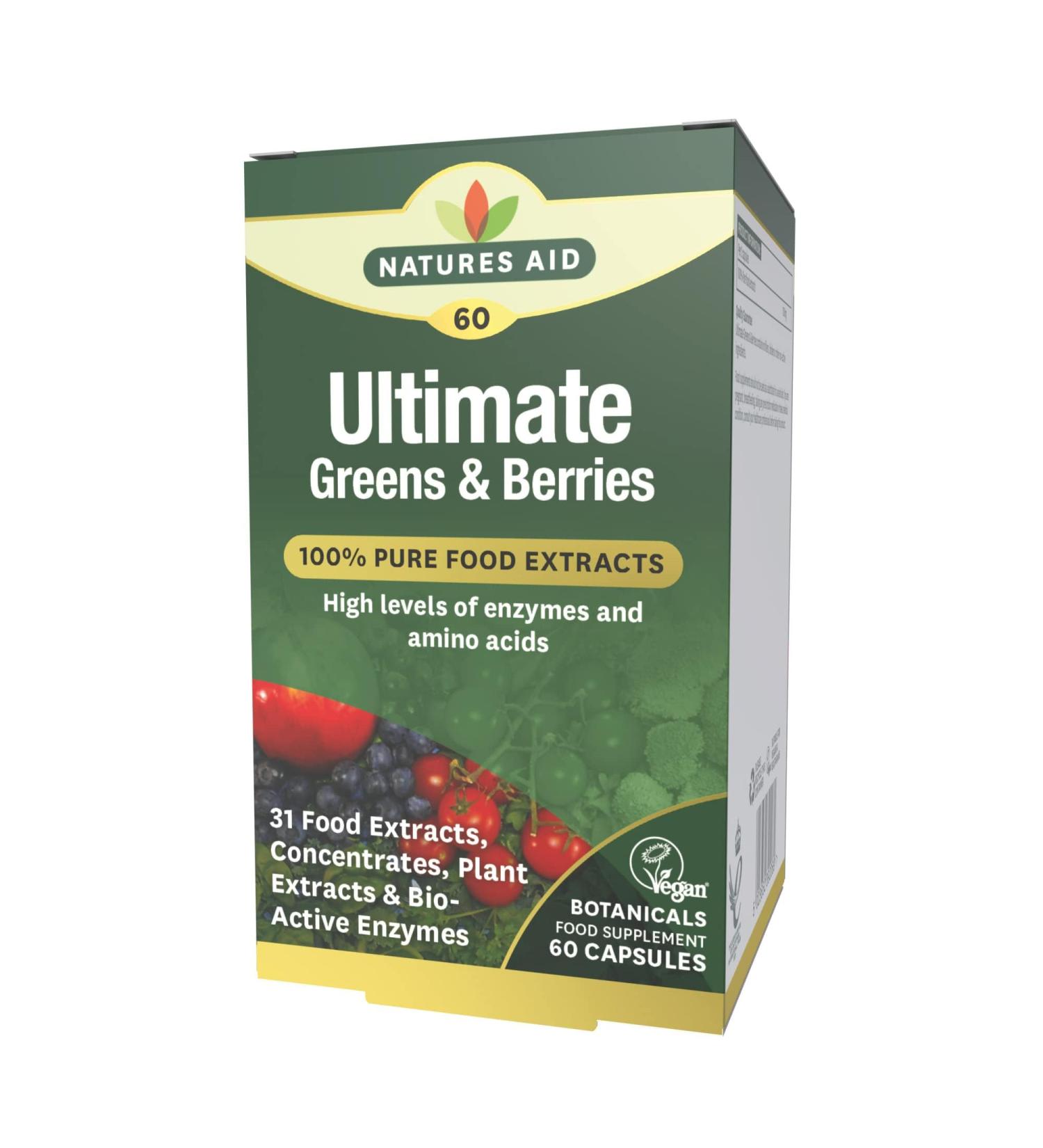 Natures Aid Ultimate Greens & Berries 60 Capsules - Superfood Supplement for Energy and Immunity - Buy Online on GoSupps.com