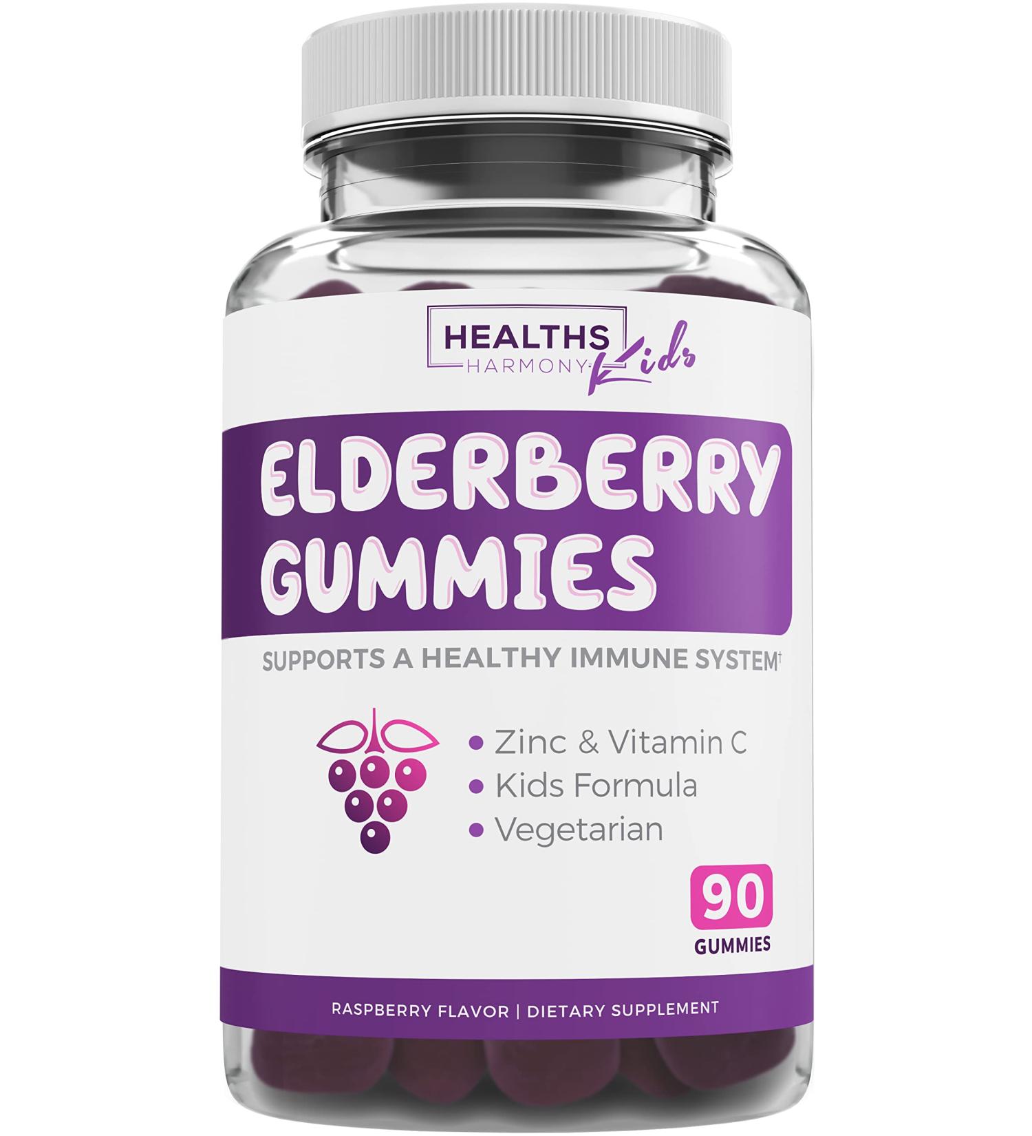 Kids Elderberry Gummies with Vitamin C & Zinc (90 Raspberry Gummies) - Immune Support Supplement for Children - Vegetarian Formula - 3 Months Supply - Buy Online on GoSupps.com