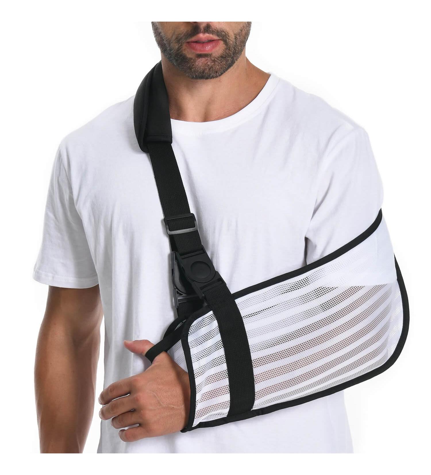 Arm Sling for Shoulder Injury - Breathable Mesh Immobilizer with Removable Strap for Shower & Beach | Medical Support for Men & Women - White - Buy Online on GoSupps.com