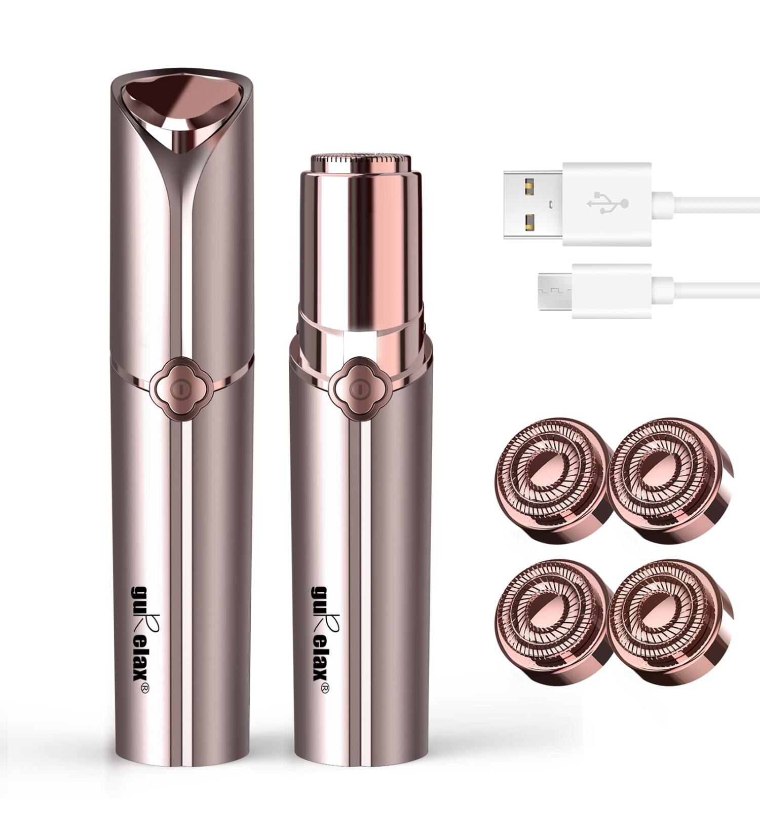 Effective Face Hair Remover for Women - Chin & Upper Lip Epilator with 4 Replacement Heads - Gold - Buy Online on GoSupps.com