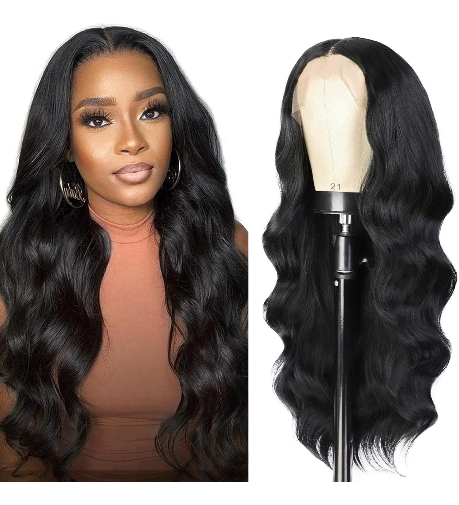 Fewosles Black Lace Front Wig for Women | Long Wavy 26 inch Synthetic Wig | 180% Density | Heat Resistant | Daily Party Wear - Buy Online on GoSupps.com