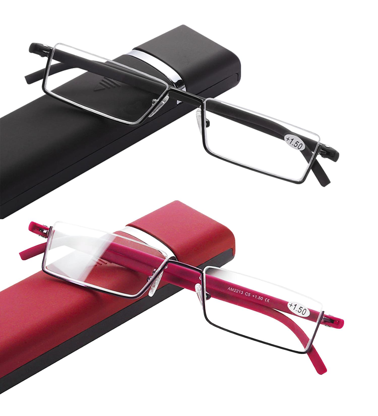 2 Pack Half Frame Reading Glasses for Men & Women - Lightweight Computer Readers with Case (Black Red) - 1.25x Magnification - Buy Online on GoSupps.com